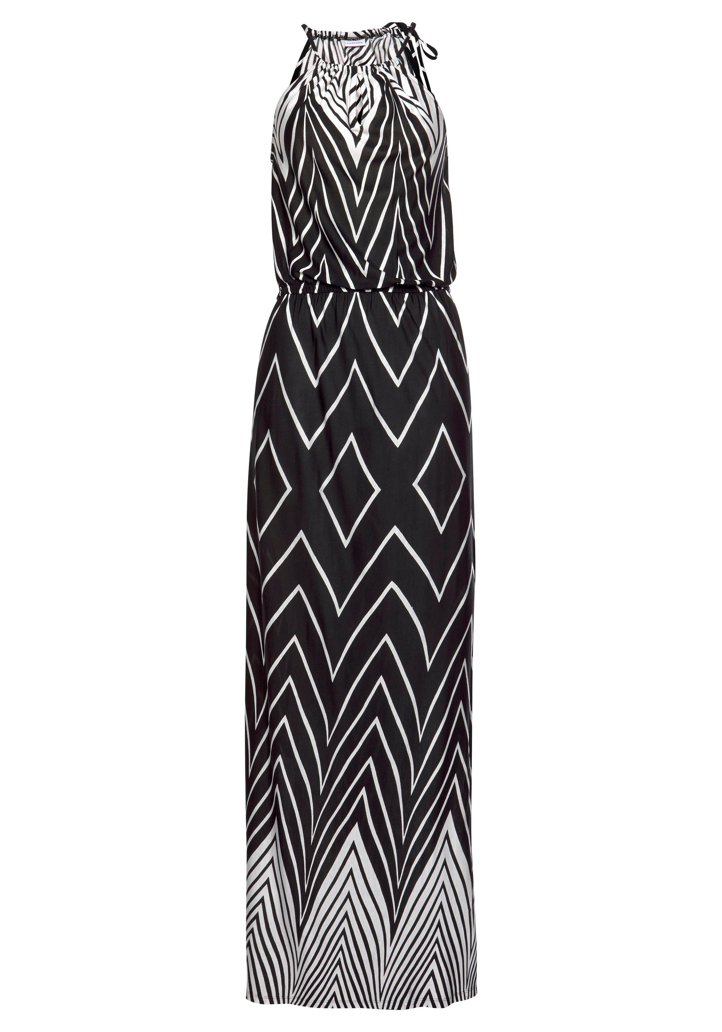 Lascana Maxi-jurk in zwart-wit design met split, zomerjurk, strandjurk