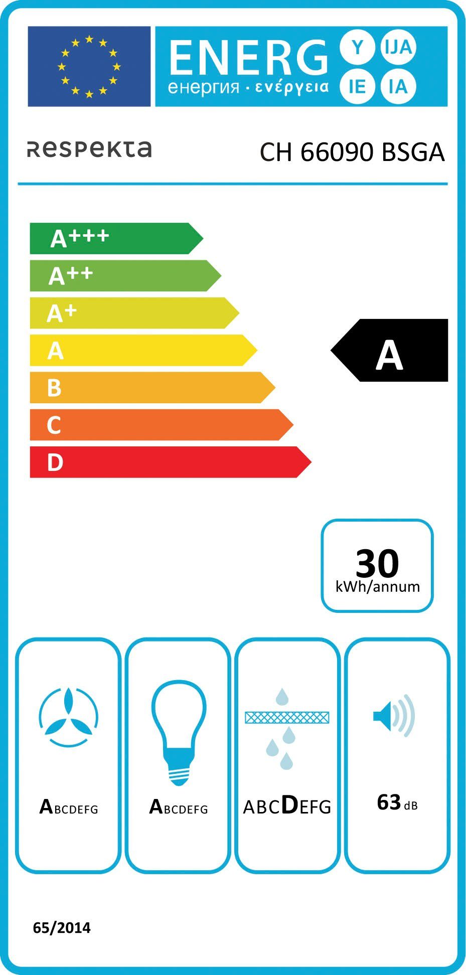 RESPEKTA Schuine wandkap CH 66090 BSGA 90 cm, 3 vermogensniveaus, led-verlichting, geschikt voor afzuiging en recirculatie