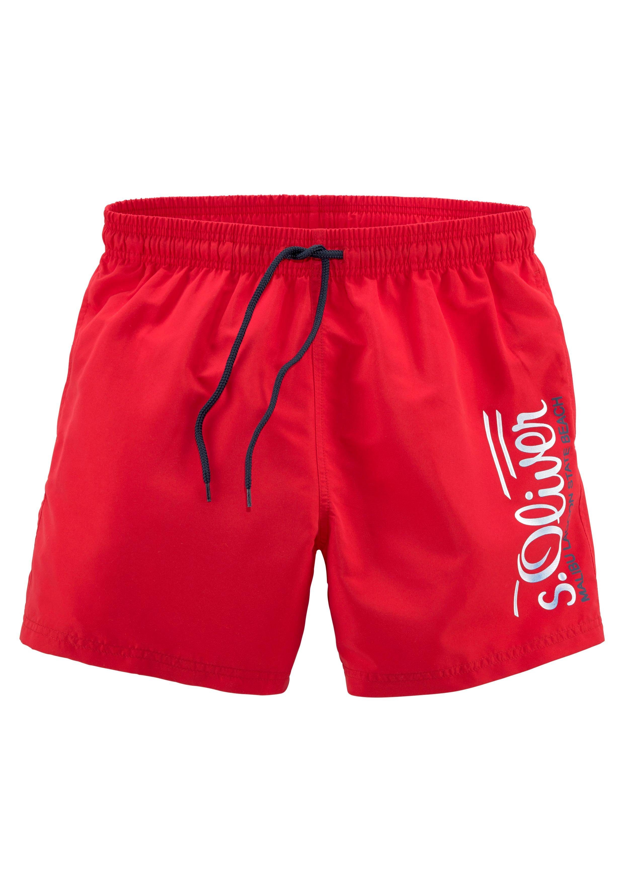 s.Oliver RED LABEL Beachwear Zwemshort met logoprint en contrastkleurige details