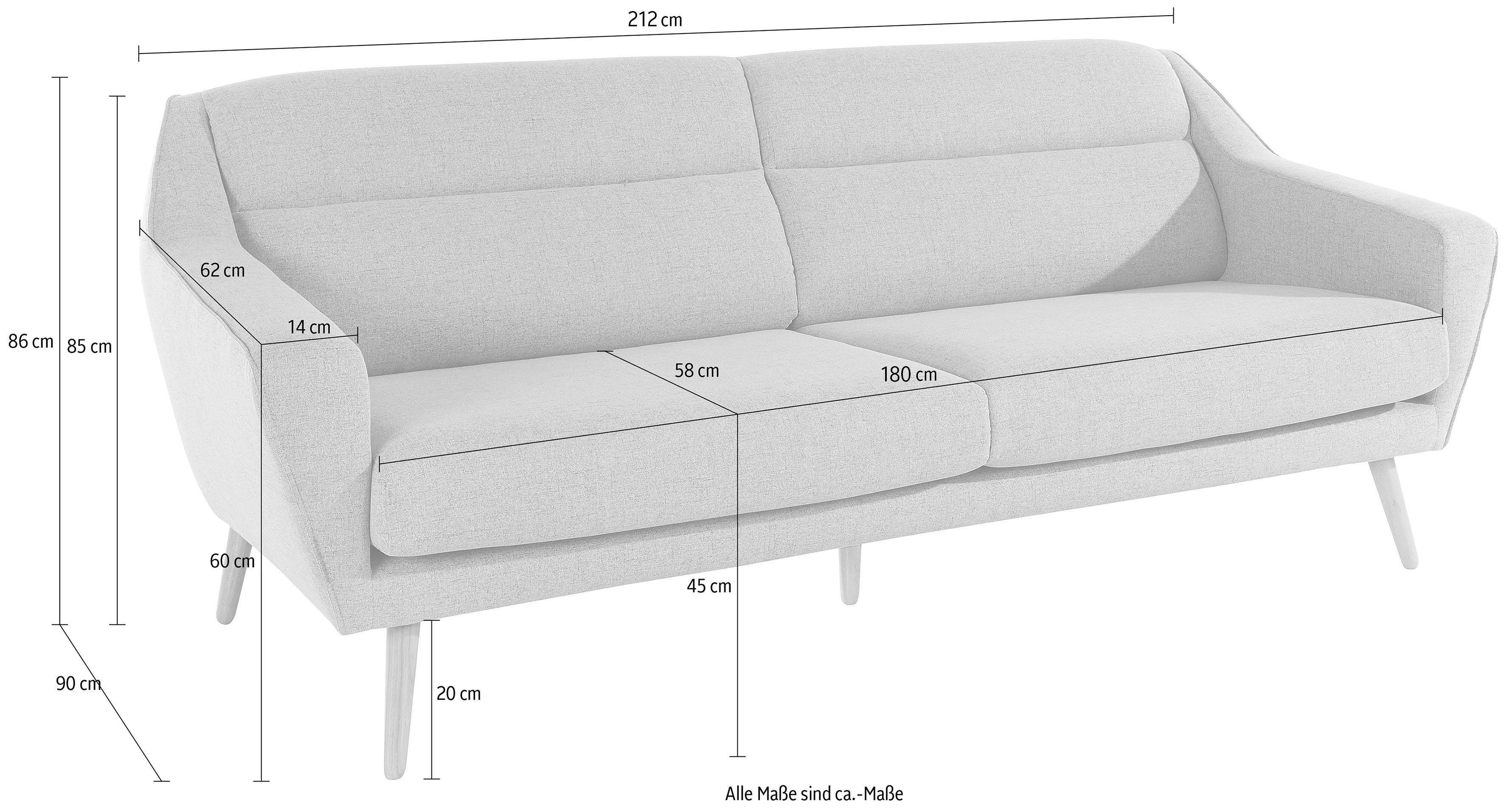 andas 3-zitsbank Bille met naad in het rugkussen en eikenhouten poten, design by morten georgsen