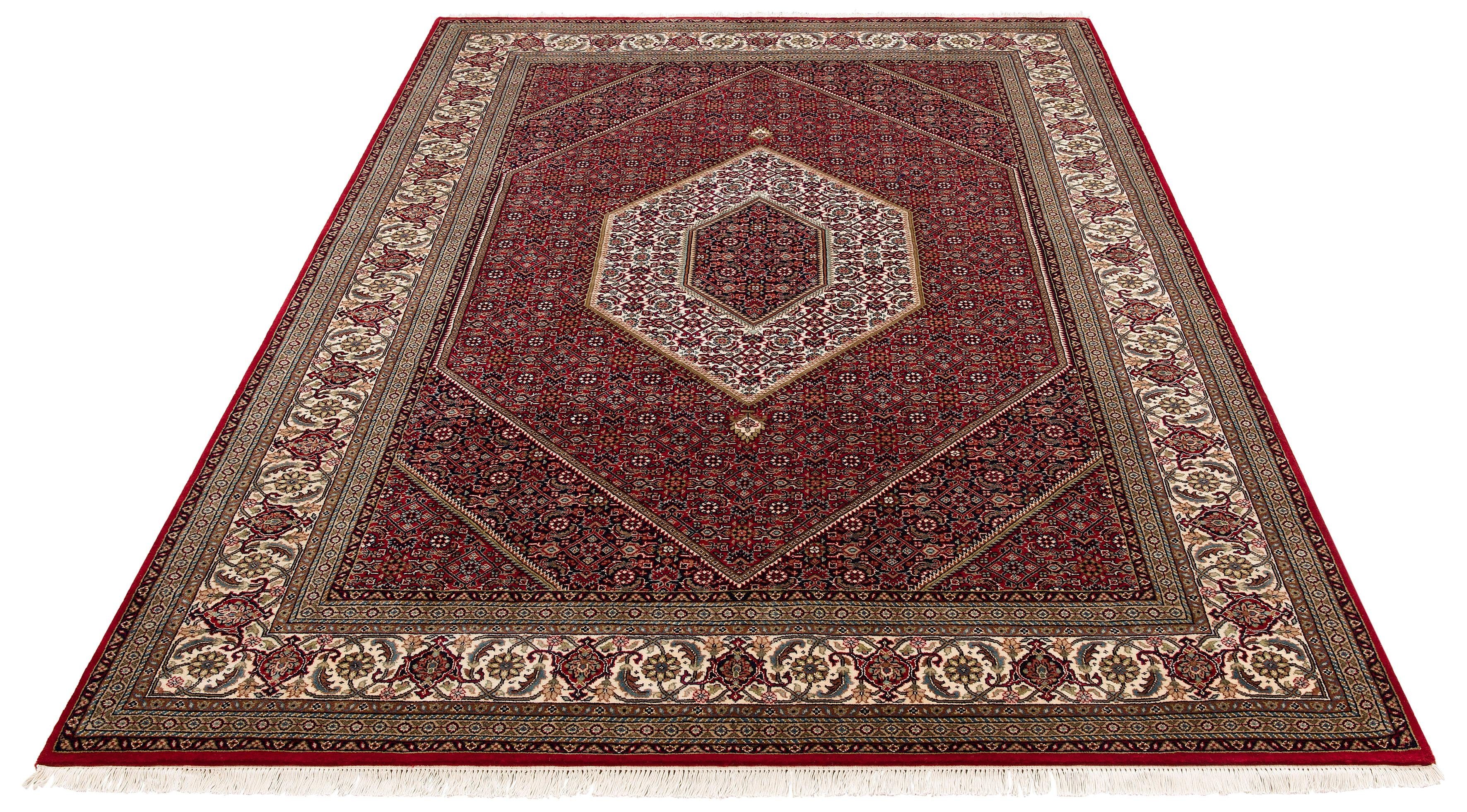 my home Oosters tapijt Chandra met de hand geknoopt, 80% scheerwol, 20% zijde, met franje oosterse vloerkleden maat 90 cm x 160 cm x 12 mm rood