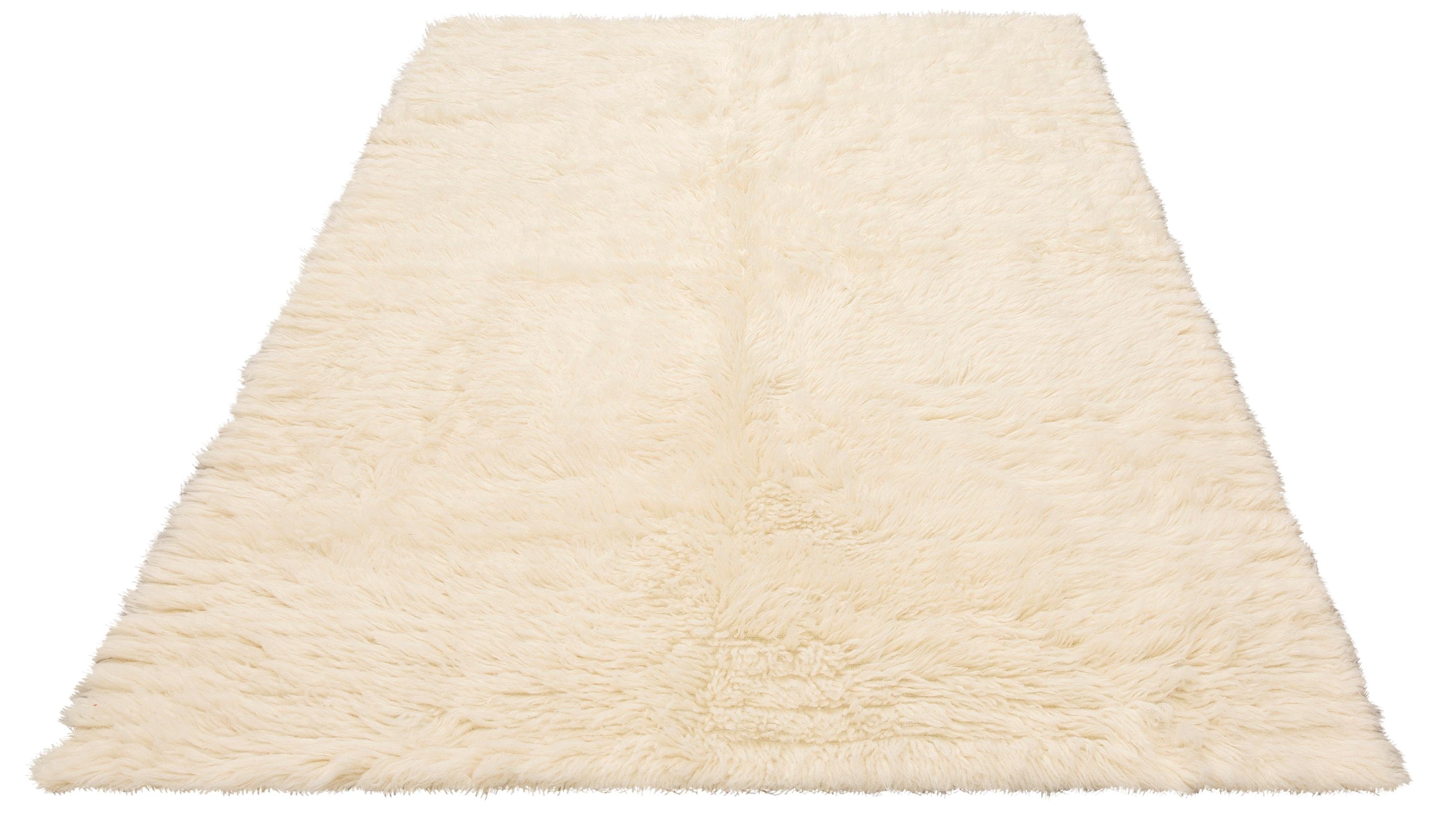 My home Wollen kleed Kjara zuivere wol, flokati-stijl, met de hand geweven vloerkleed, unikleuren, hoge pool