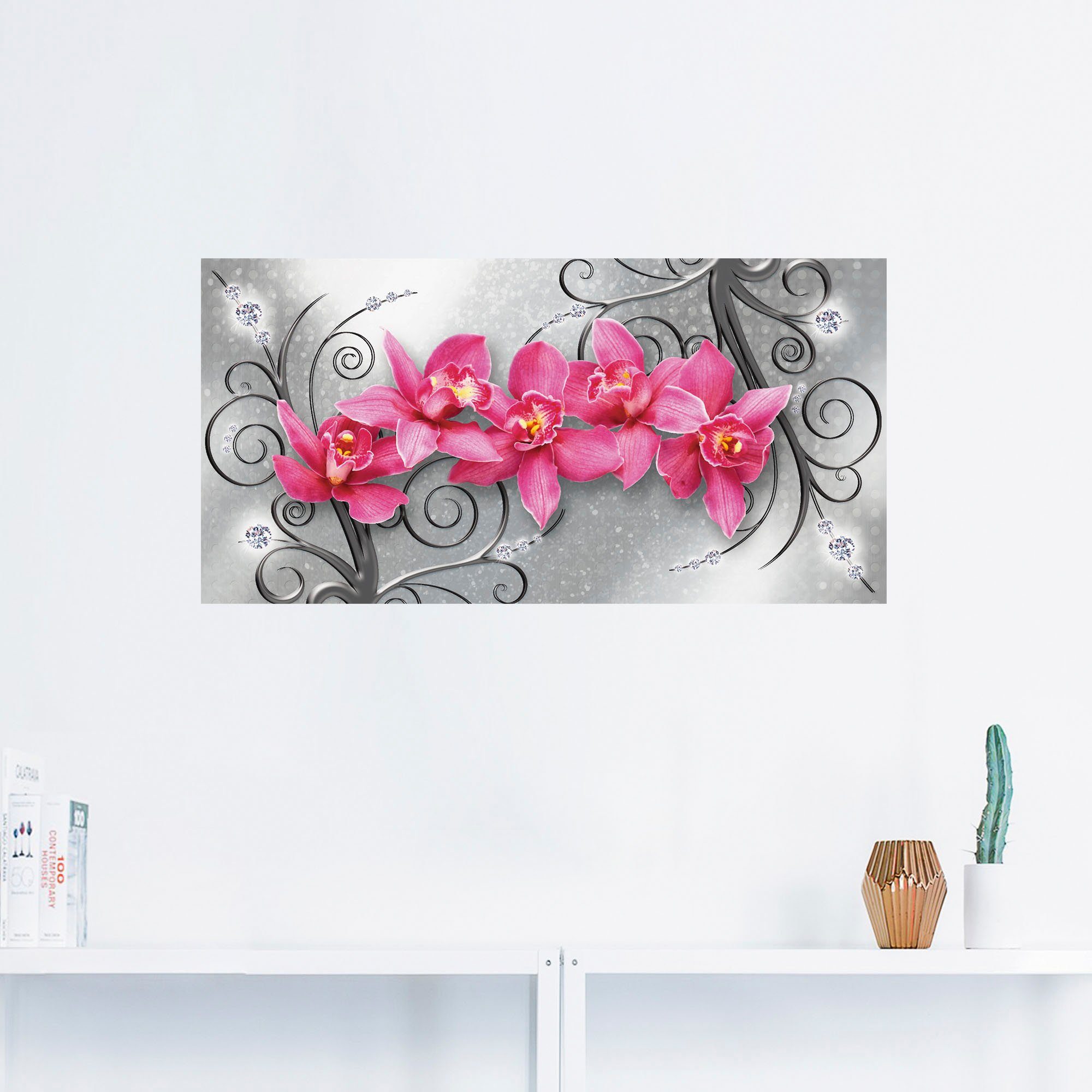 Artland Artprint Roze orchideeën op ornamenten als artprint van aluminium, artprint voor buiten, artprint op linnen, poster, muursticker