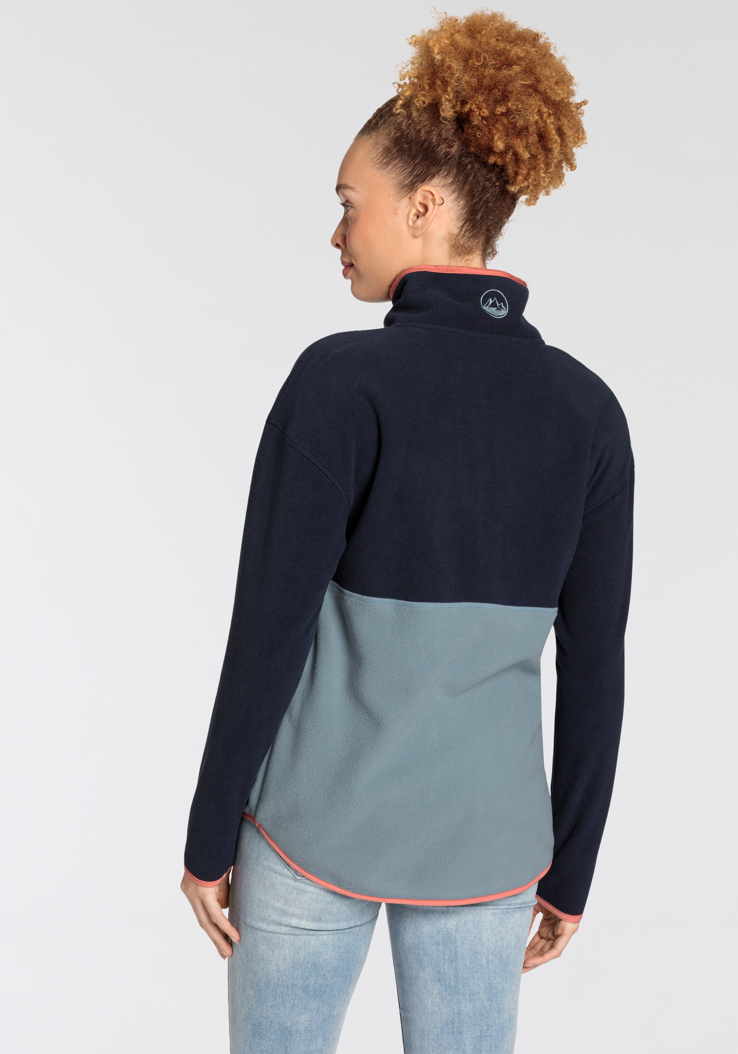 Polarino Fleecetrui met colourblocking-look met kangoeroezak van fleece stof