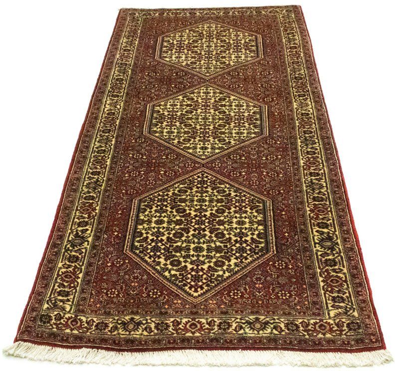morgenland Hoogpolige loper Bidjar geometrisch rosso 200 x 89 cm Uniek exemplaar met certificaat