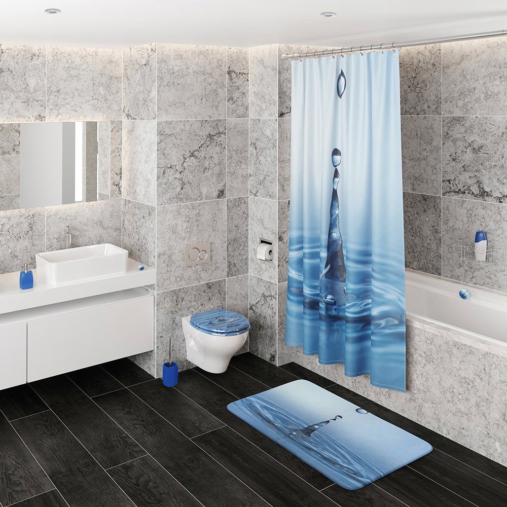 Sanilo Set badkameraccessoires Waterdruppels bestaand uit toiletzitting, badmat en wastafelplug (complete set, 3-delig)