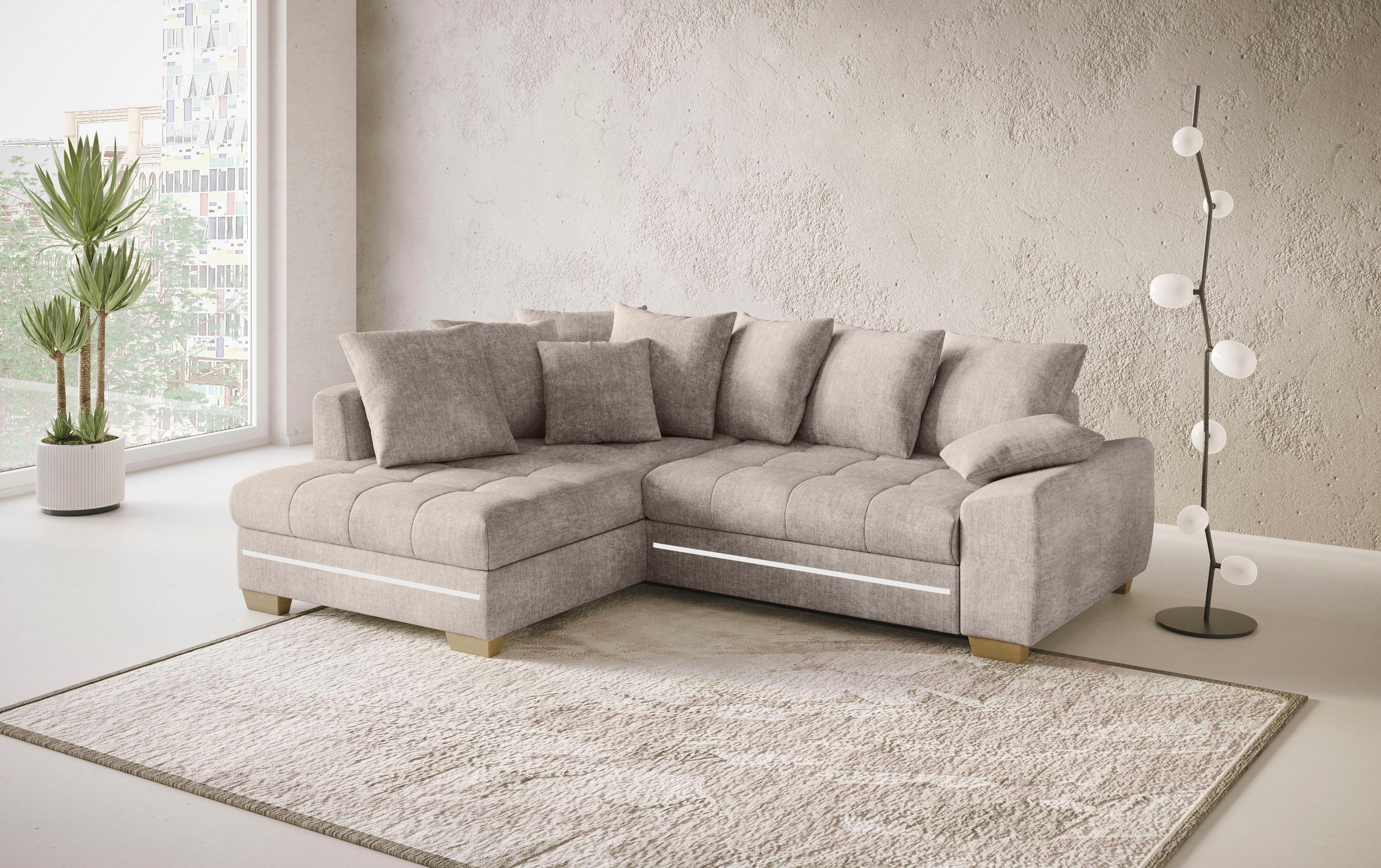 Mr. Couch Hoekbank Nikita II, L-vorm met koudschuim, rgb-led-verlichting, optioneel met bed, bedlade