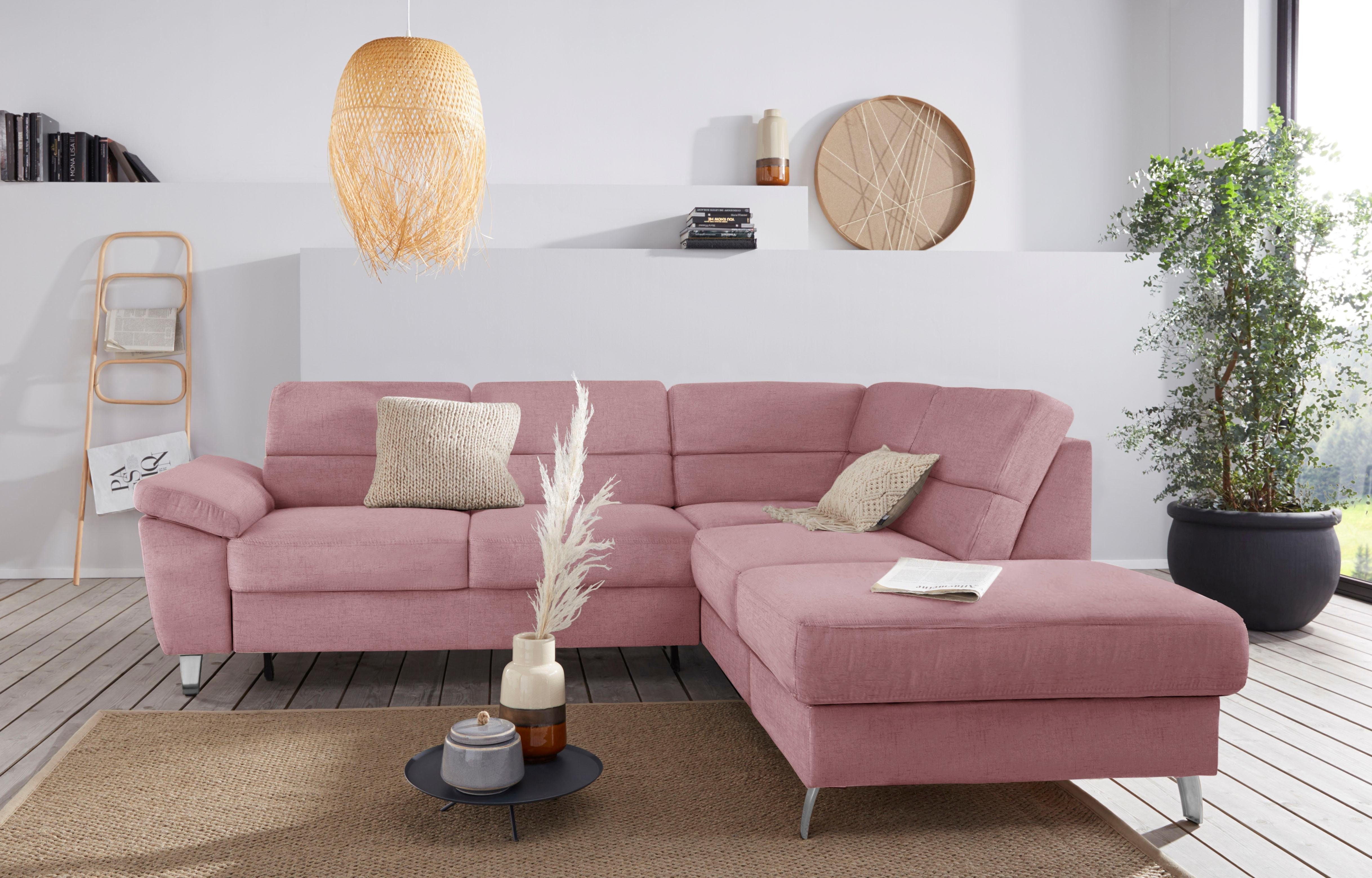 sit&more Hoekbank Sorano L-vorm naar keuze met slaapfunctie en bedkist roze, hoekbanken, Breedte ligoppervlak: 180 cm, Lengte ligoppervlak: 123 cm