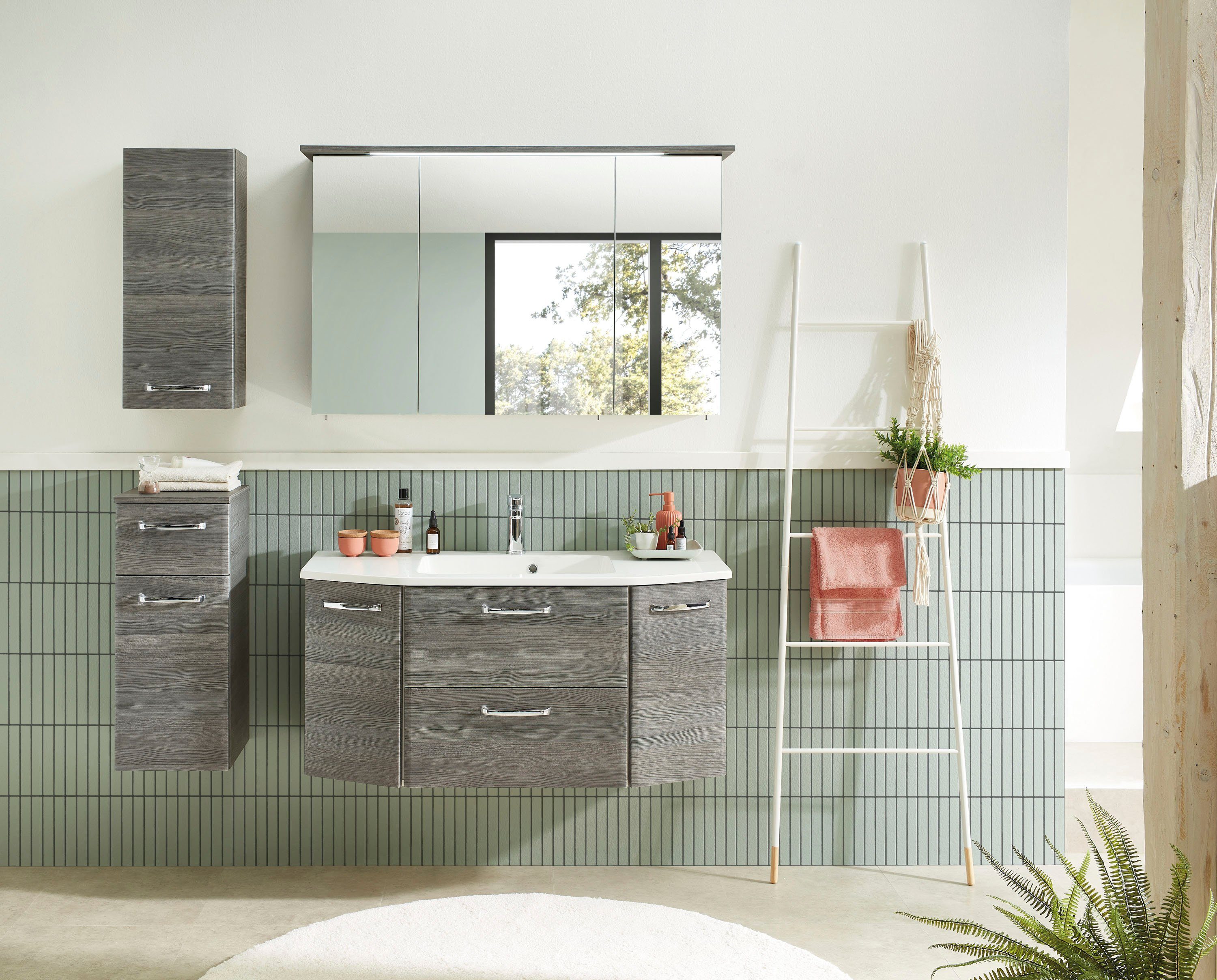 Saphir Hangend kastje Quickset wand-badkast 30 cm breed met 1 deur en 2 glazen legplanken Badkamer-hangend kastje inclusief deurdemper, grepen in glanzend chroom