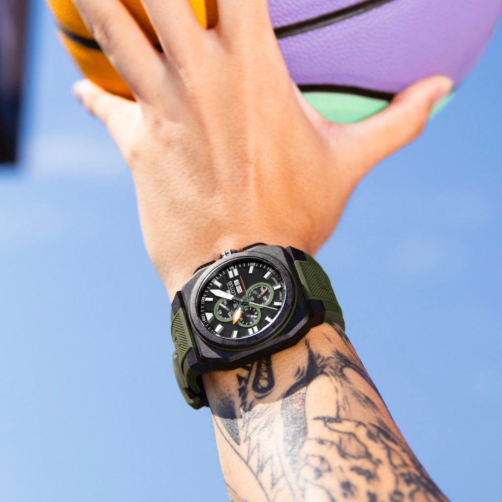 Lotus Chronograaf Quartz horloge, polshorloge, herenhorloge, rubberen band, datum, stopwatchfunctie