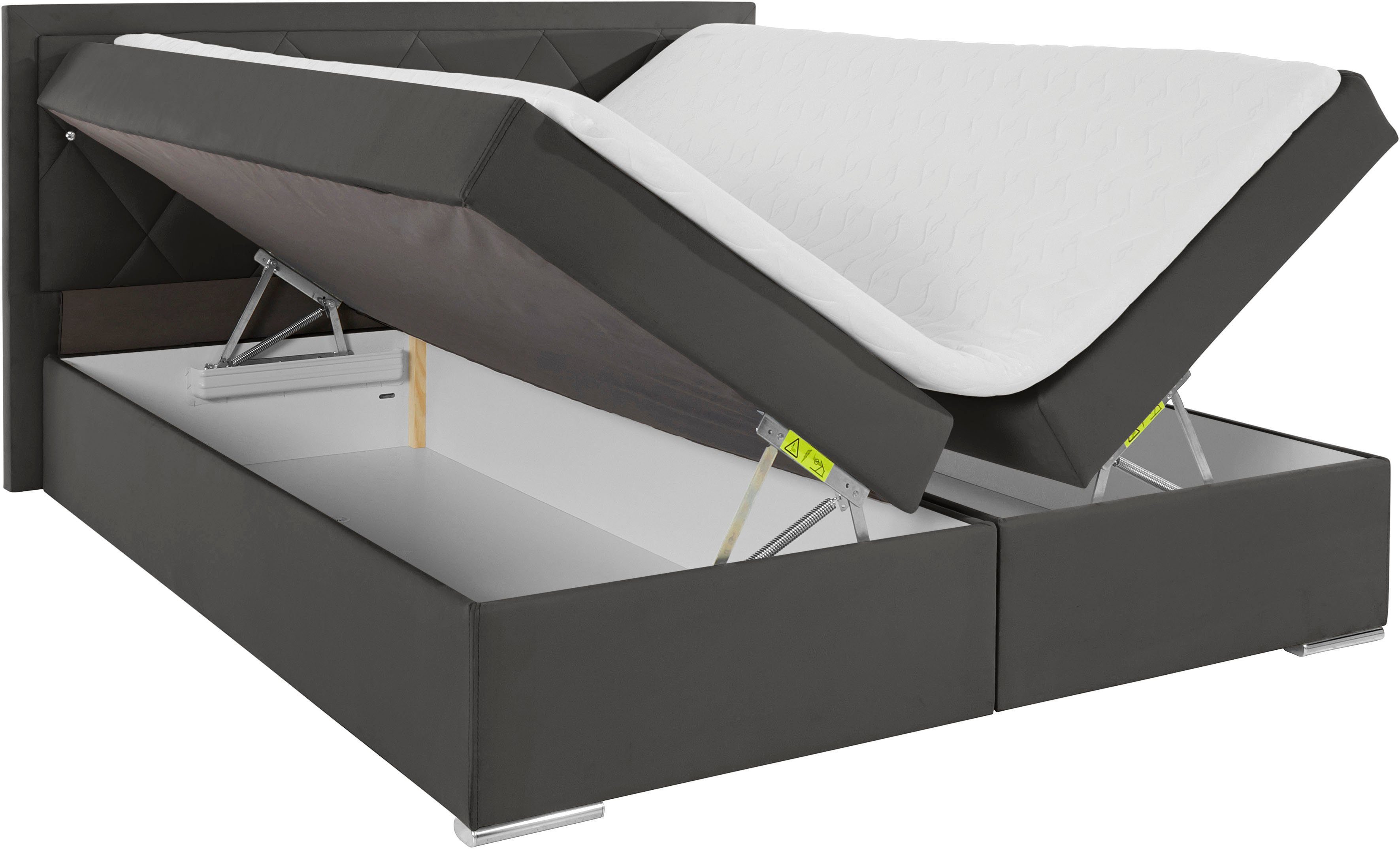 Leonique Boxspring Alfie, bestseller, optioneel met bedlade met strassteentjes in het hoofdbord, h2, h3 en h4 ter keuze