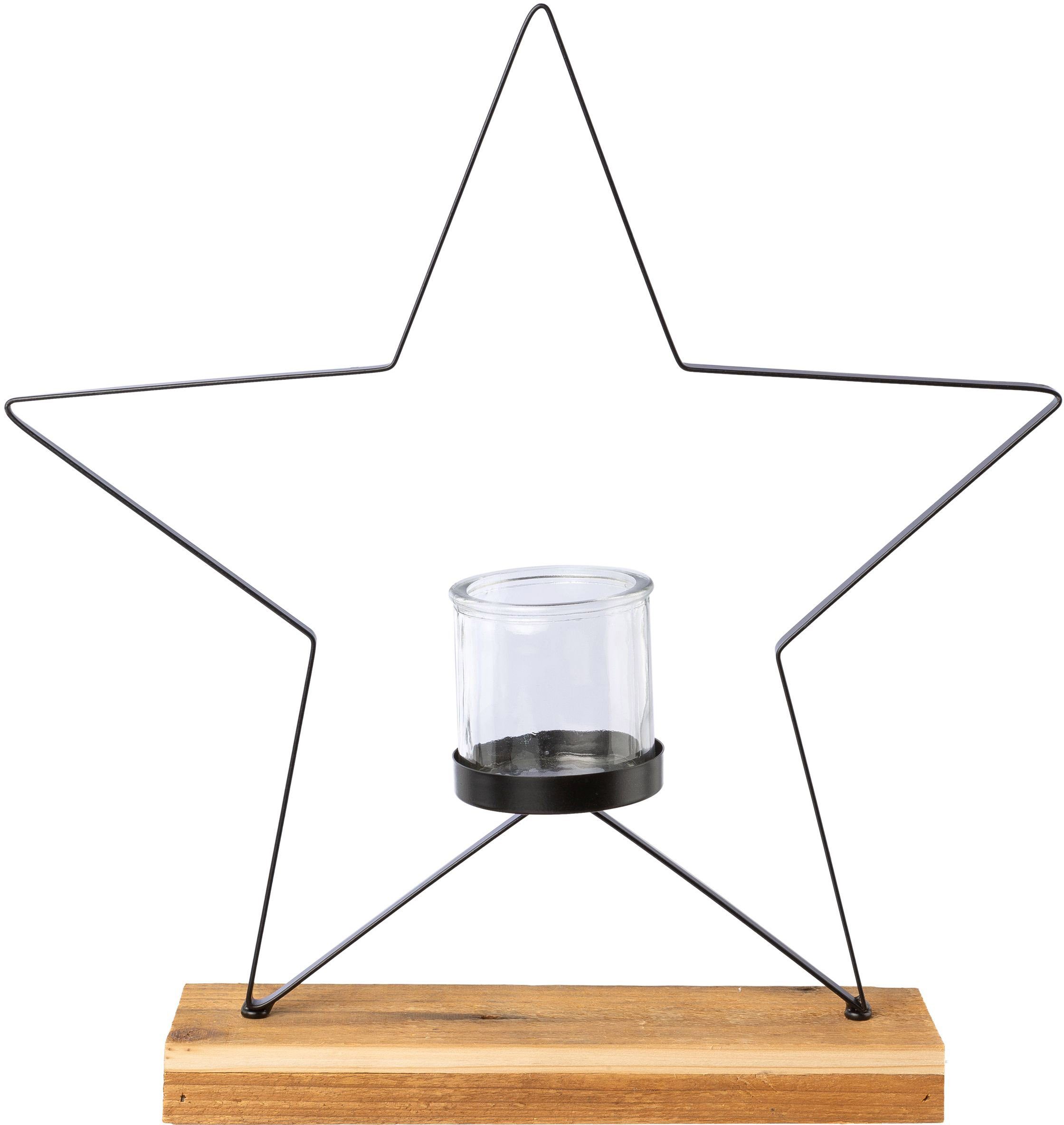Creativ deco Windlicht Kerst versiering op edele houten voet, in stervorm, hoogte ca. 41 cm (1 stuk)