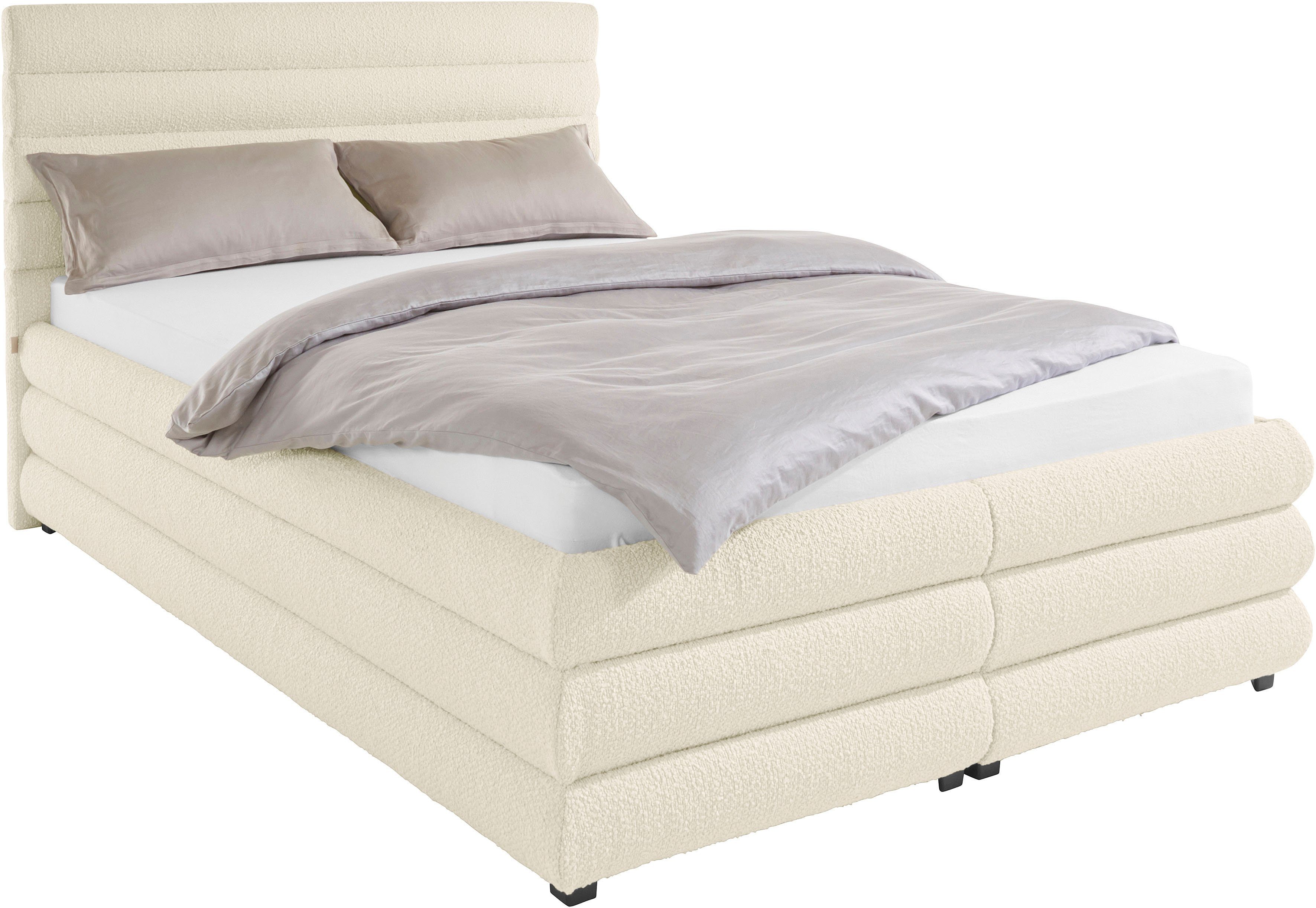 LeGer Home by Lena Gercke Gestoffeerd bed Maylis bouclé naar keuze met en zonder matras en lattenbodem, ook in 200 cm breedte