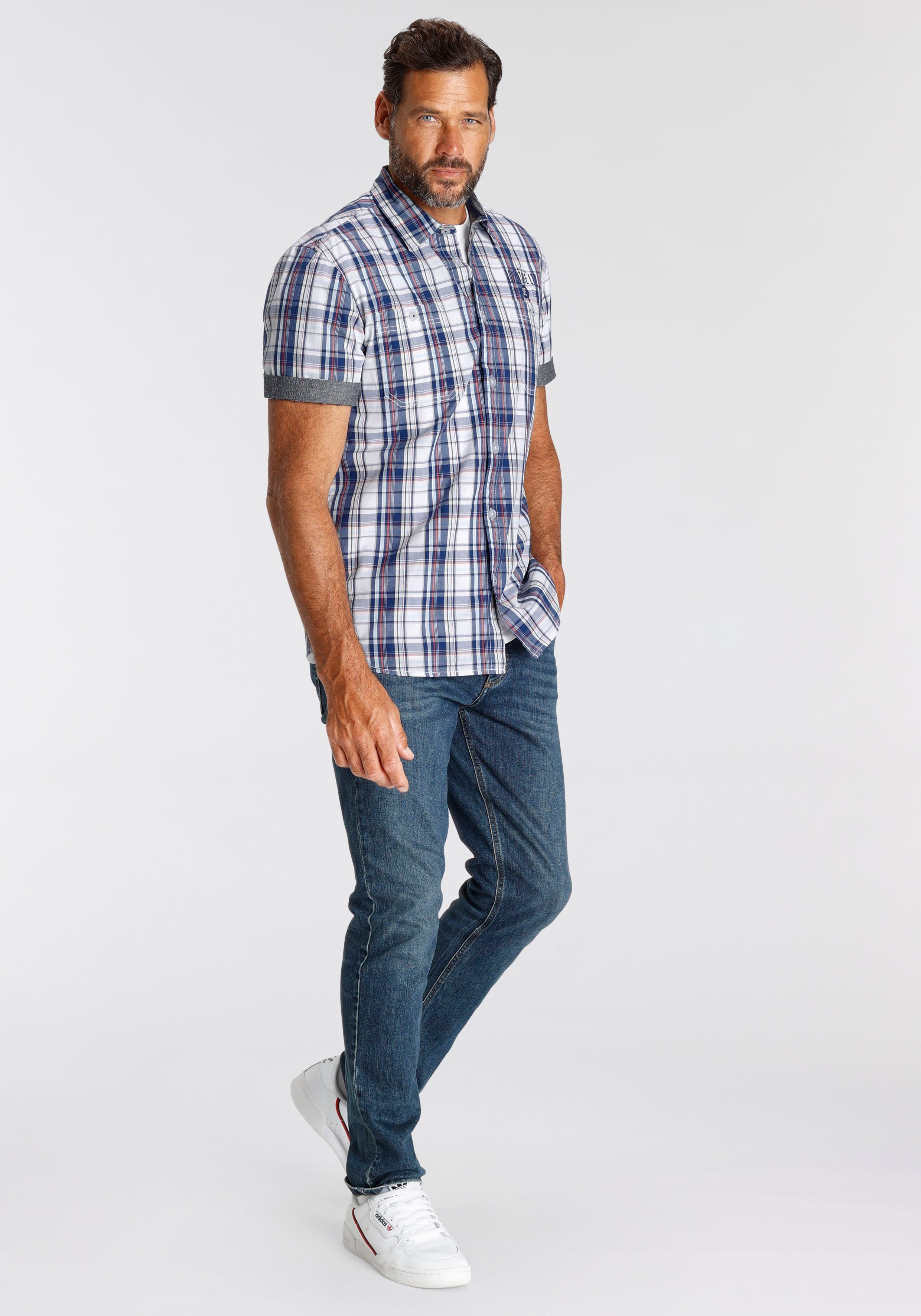 Man's World Overhemd met korte mouwen met kleine print op de borst