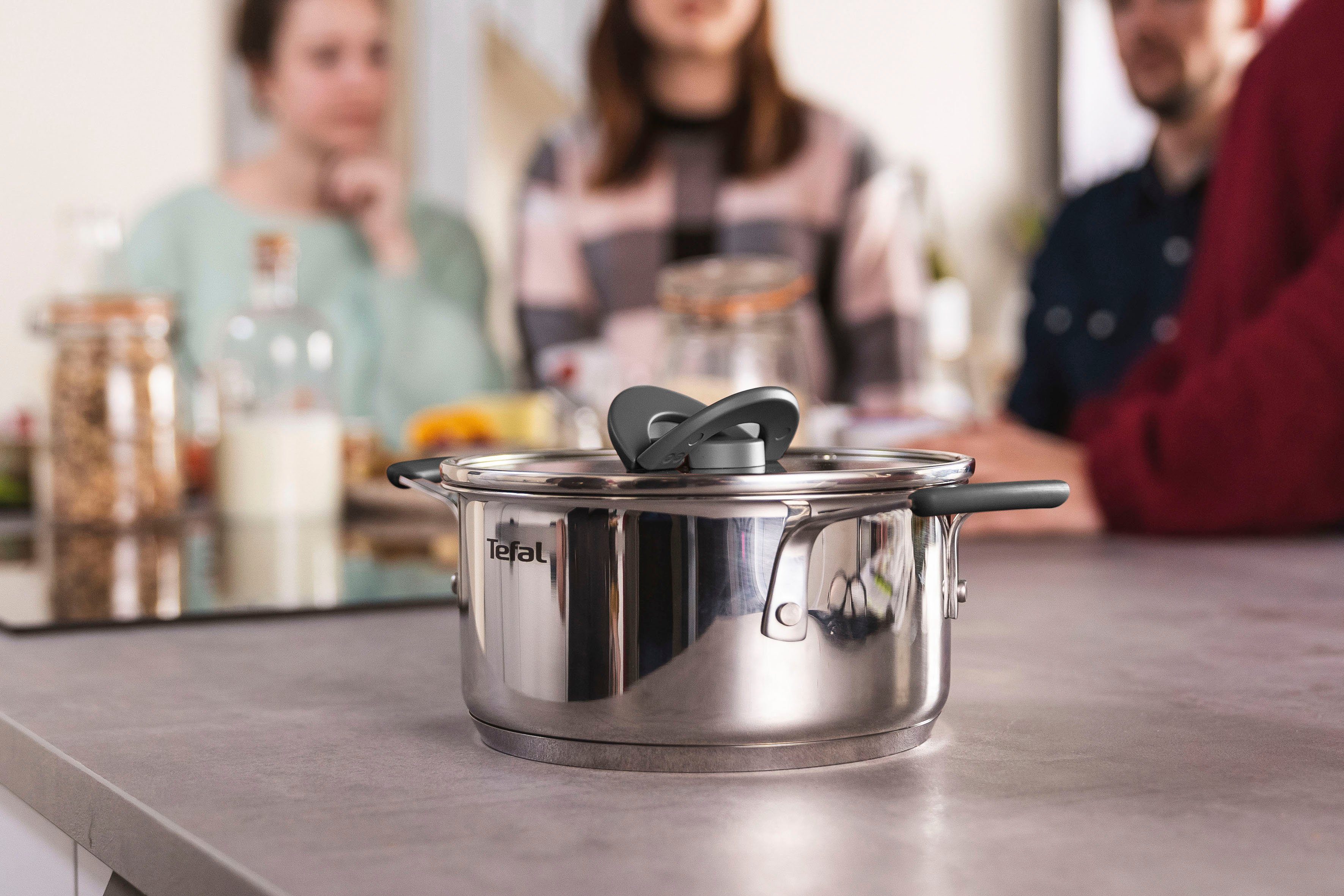 Tefal Pannenset G7376S Opti'Space Thermo-Fusion-bodem, voor alle kookplaten inclusief inductie (set, 6-delig)