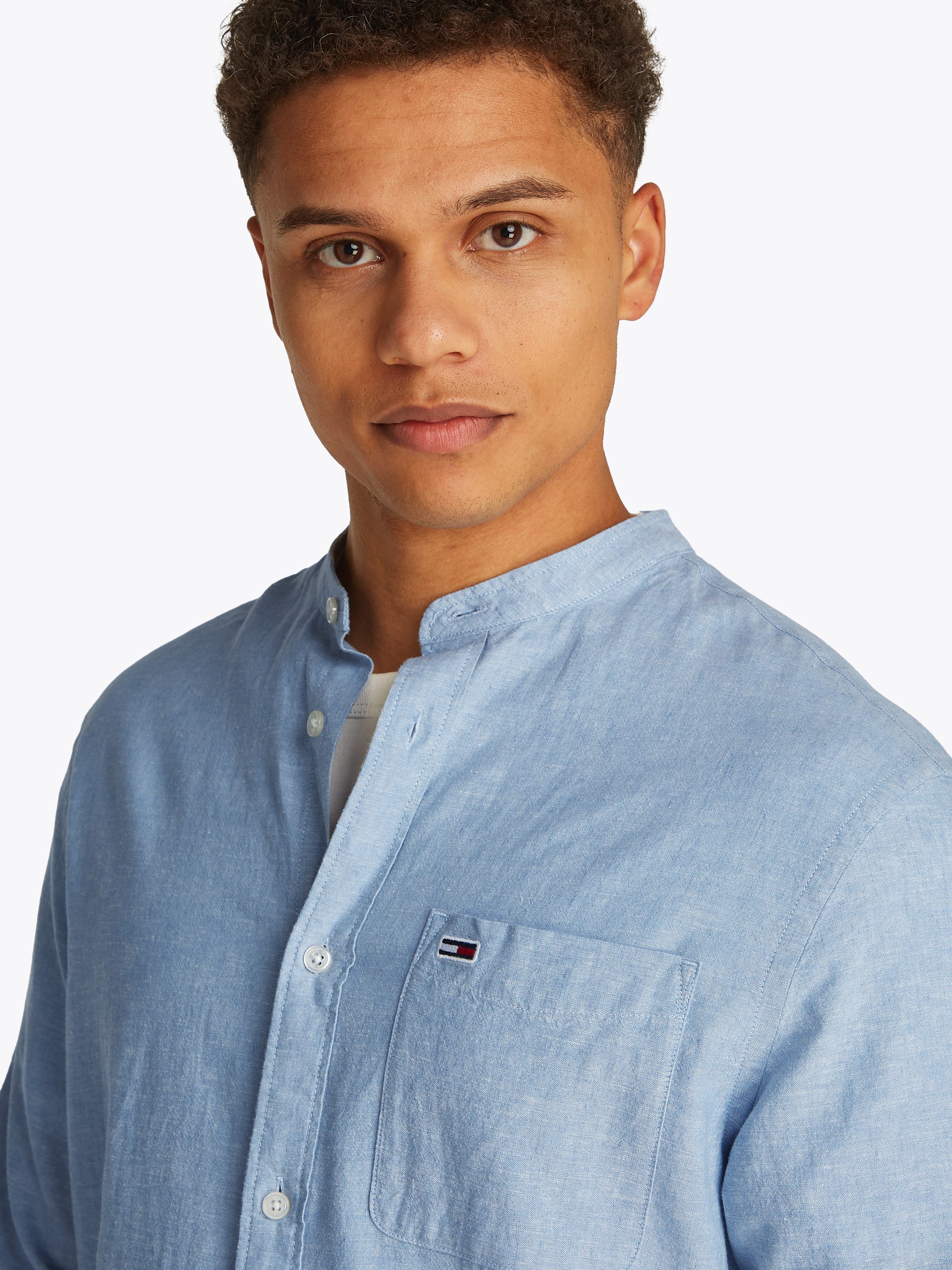 TOMMY JEANS Overhemd met lange mouwen TJM LINEN MIX BAND COLLAR SHIRT