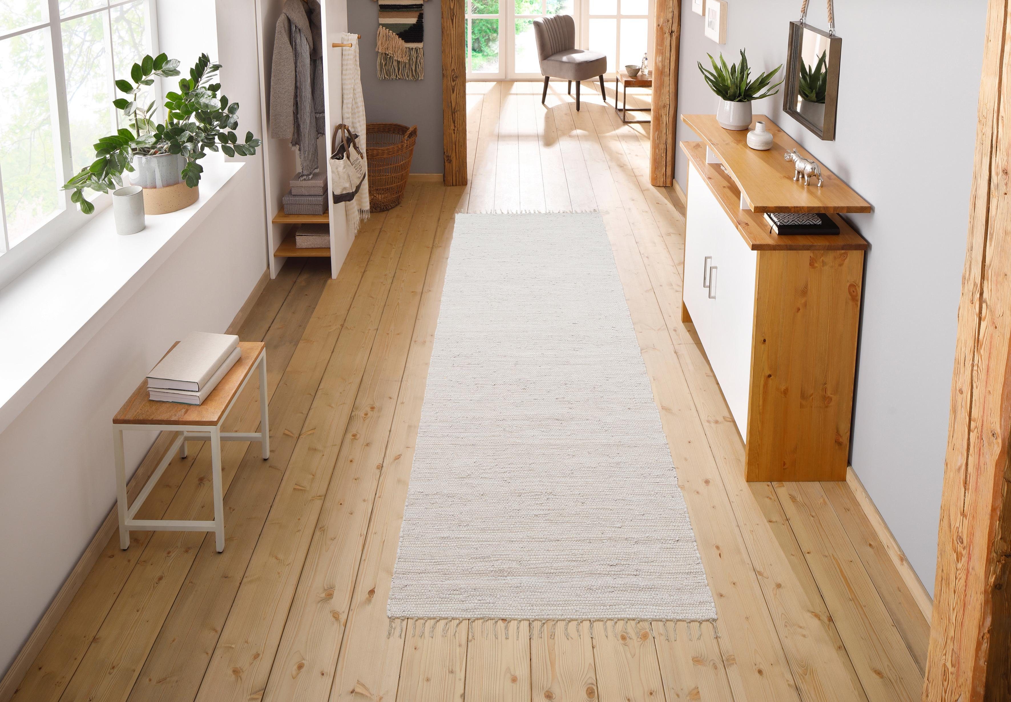 my home Vloerkleed Paul Omkeerbaar tapijt, uni, handgeweven, met franjes, 100% katoen, loper