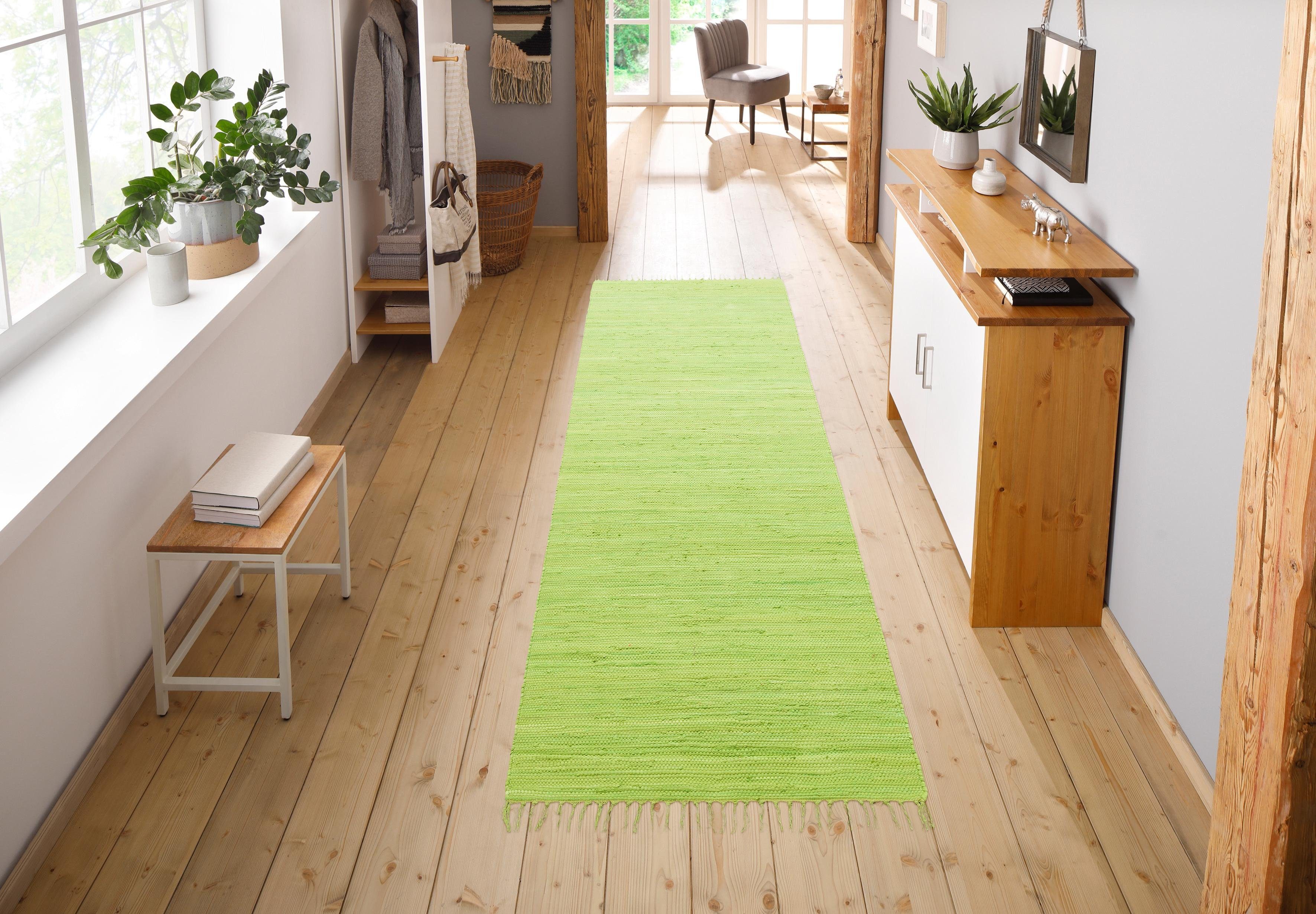 my home Vloerkleed Paul Omkeerbaar tapijt, uni, handgeweven, met franjes, 100% katoen, loper