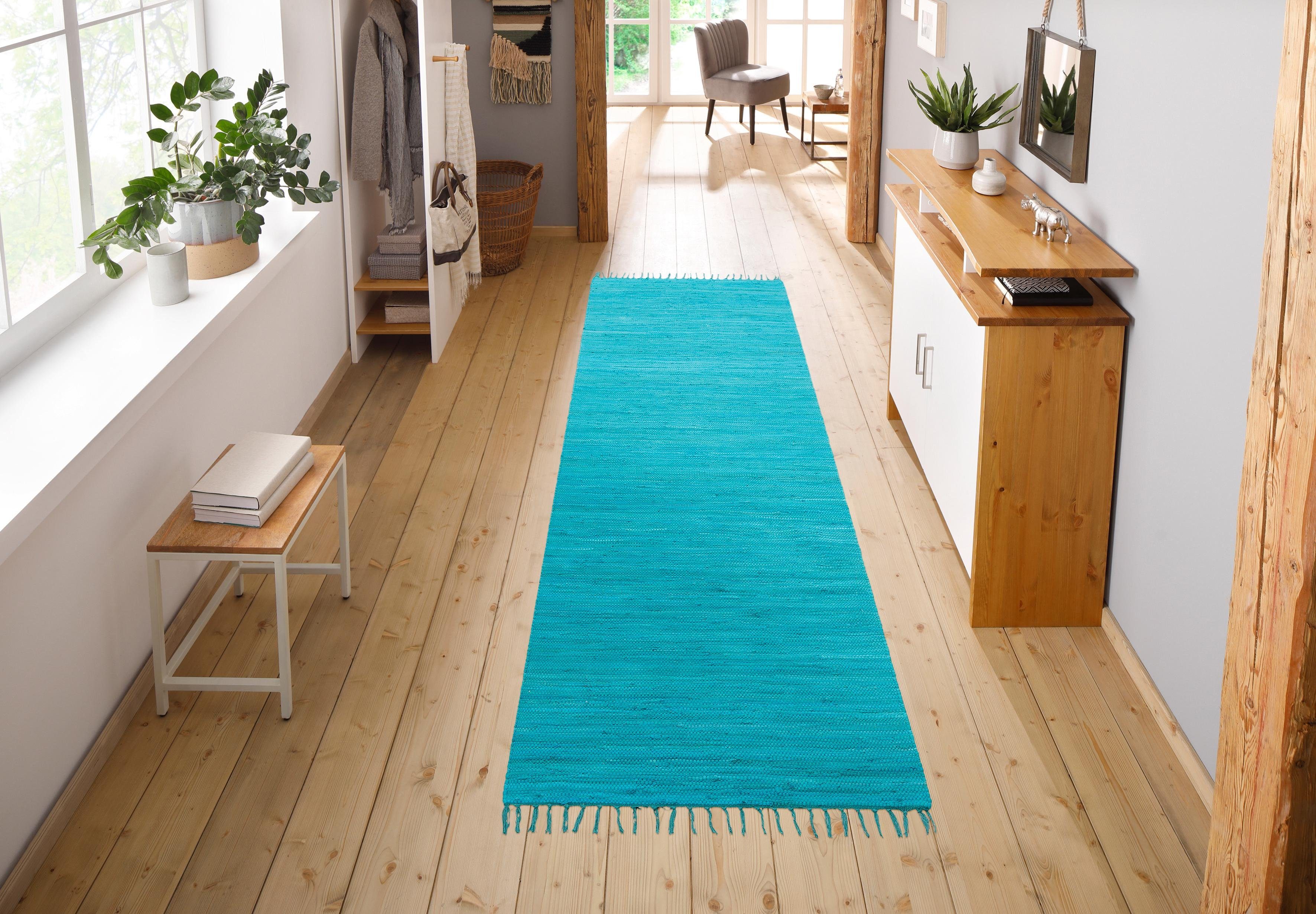my home Vloerkleed Paul Omkeerbaar tapijt, uni, handgeweven, met franjes, 100% katoen, loper