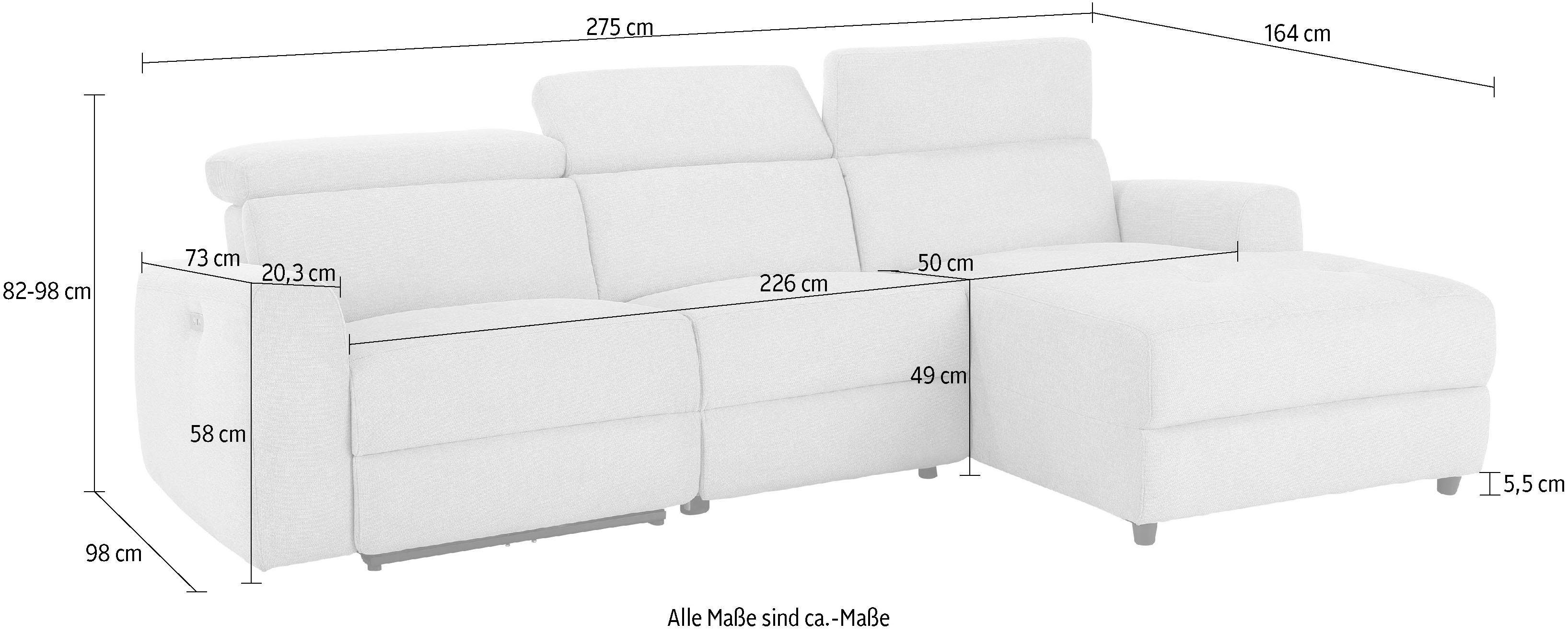 Home affaire Hoekbank Sentrano, L-vorm, 275 cm, man. of electr. relaxfunctie en usb/kopverstelling