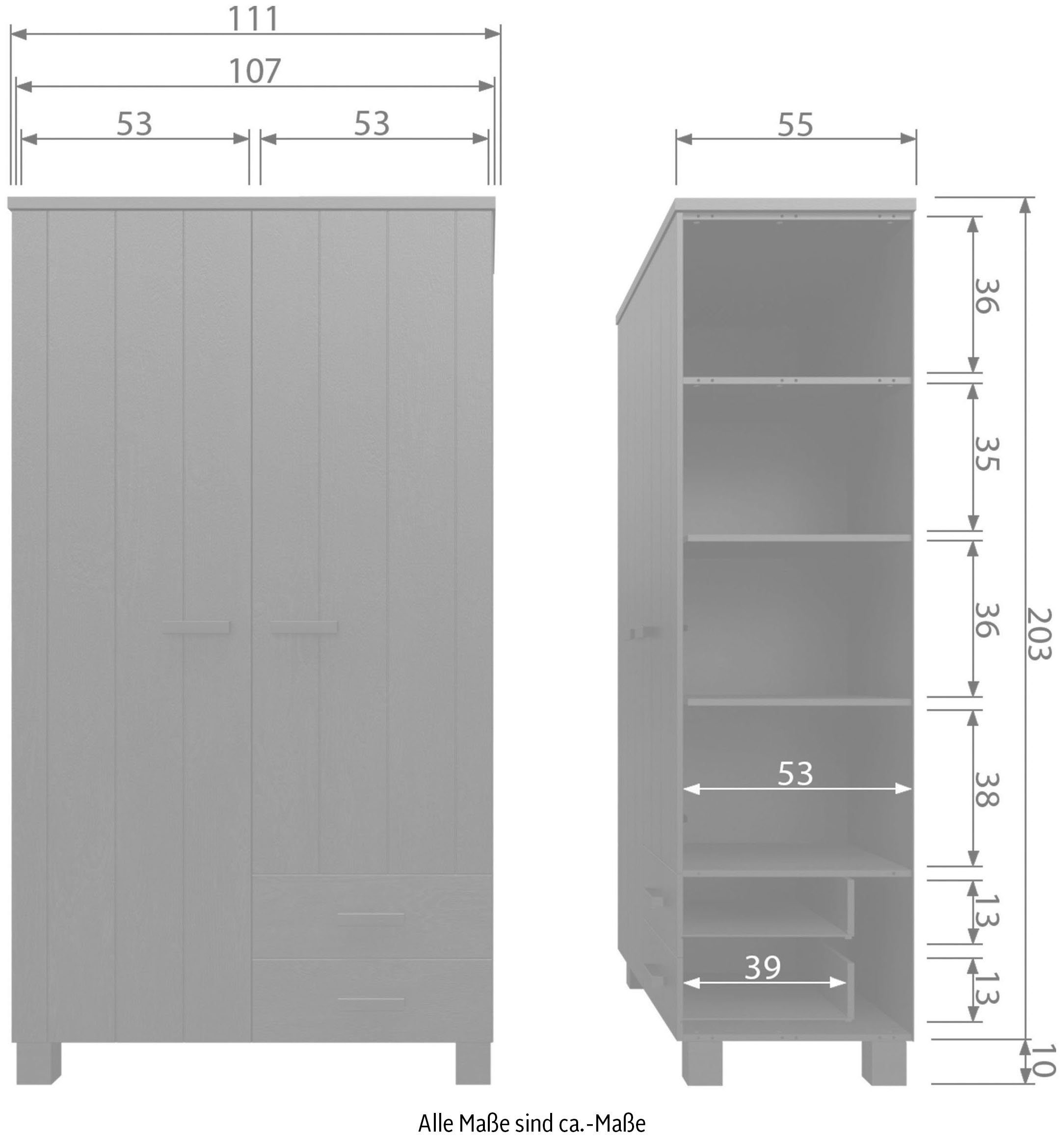 WOOOD Kledingkast Dennis met kledingstang, veel opbergruimte, b 111 cm x h 202 cm