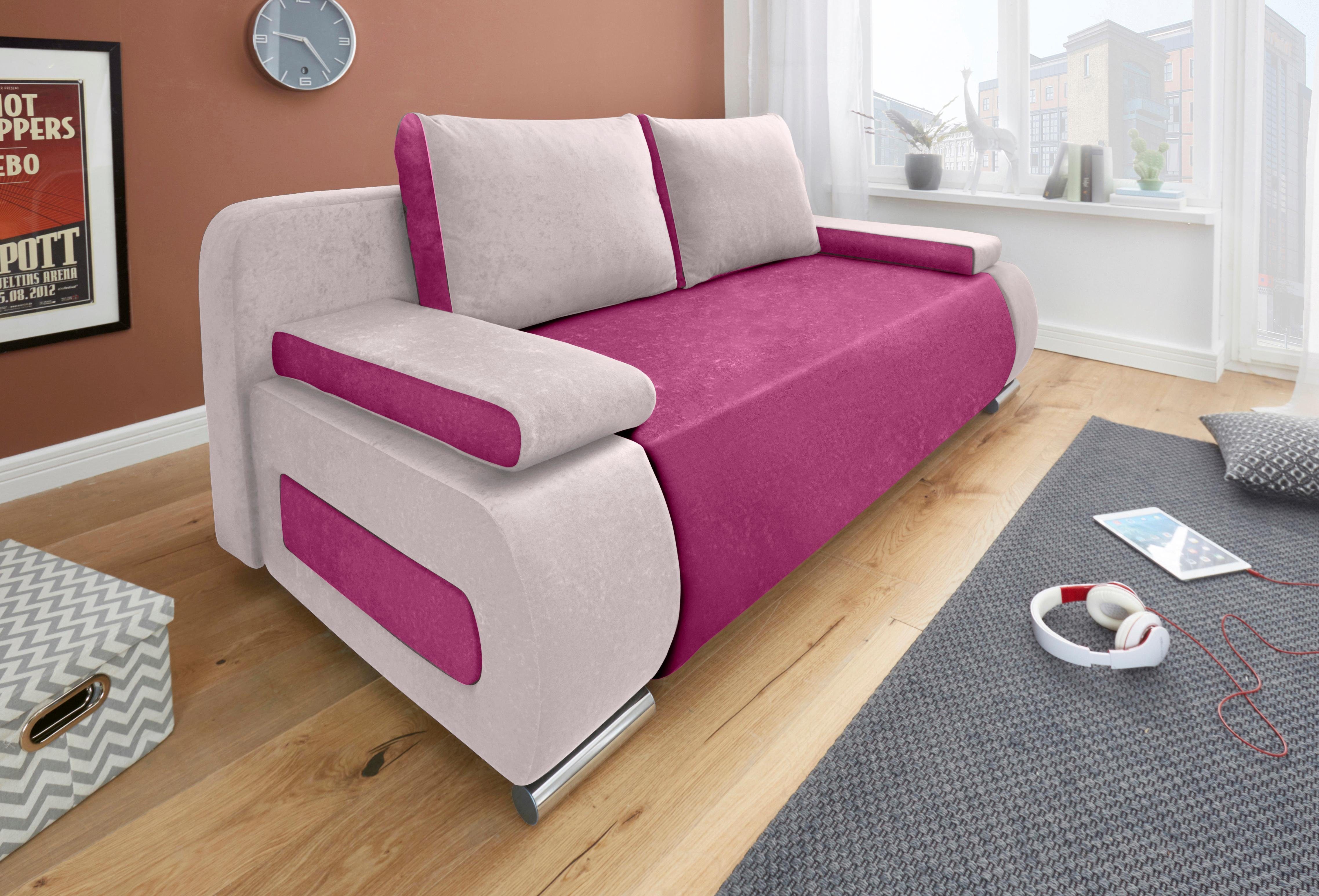 collection ab slaapbank moritz met slaapbank functie en bedbox, comfortabele binnenvering roze
