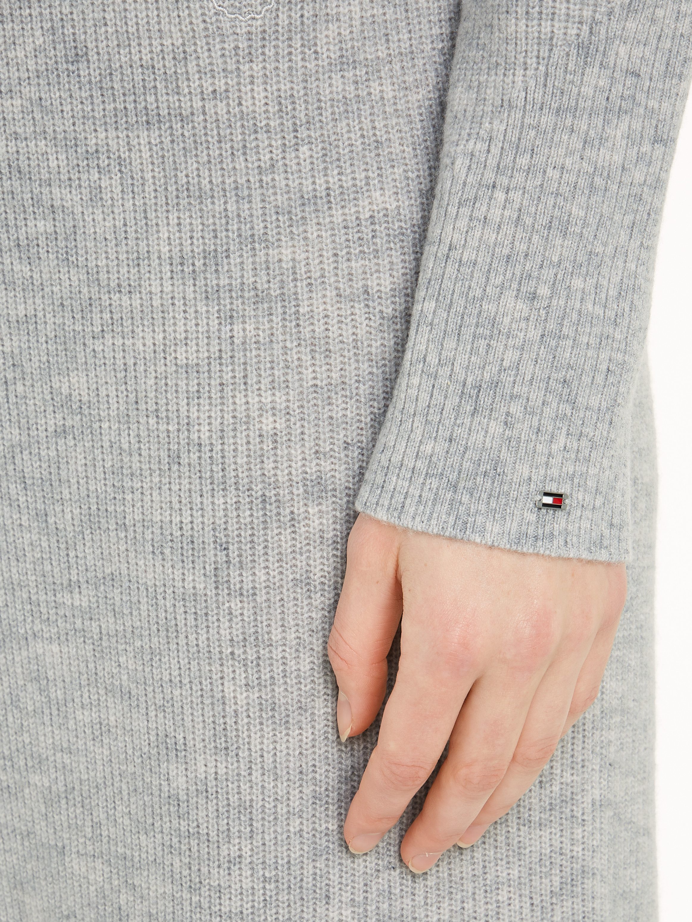 Tommy Hilfiger Gebreide jurk WOOL CASH ROLL-NK LONG DRESS met logo-borduursel in riblook