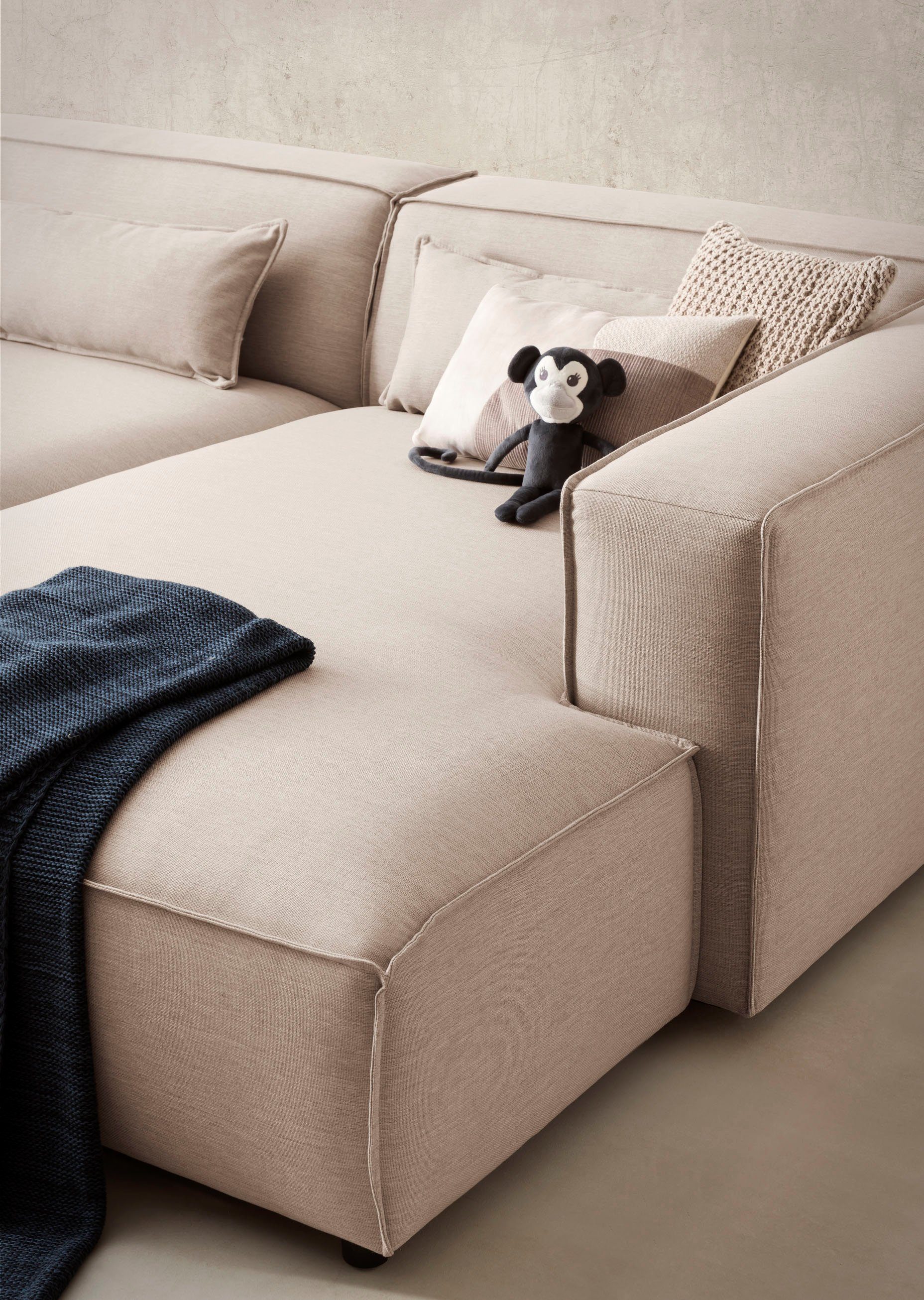 LeGer Home by Lena Gercke Hoekbank PIARA XXL, Big-sofa in cord of linnenlook, L-vorm, met biesnaad