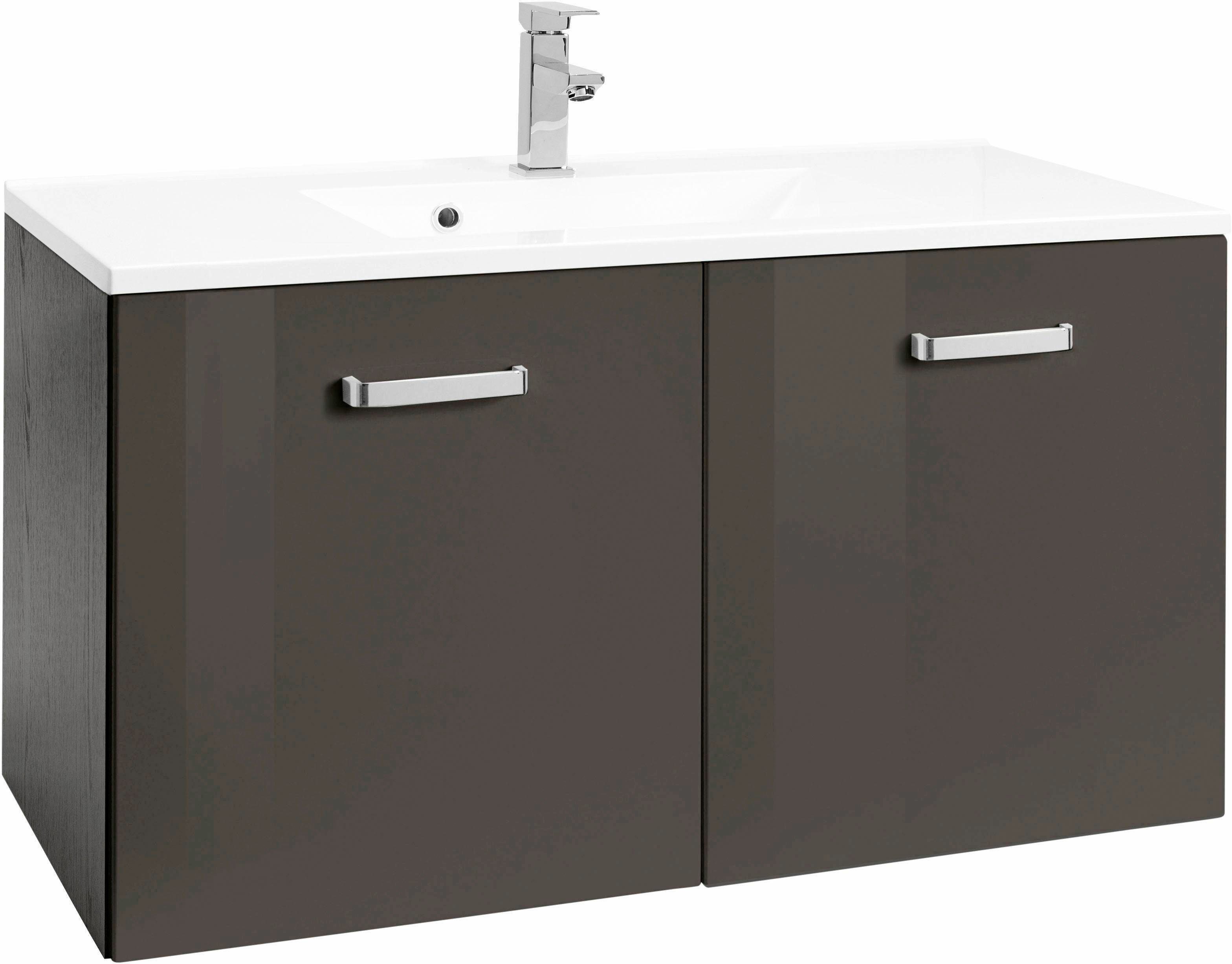 welltime Wastafelonderkast Ravenna Badkamermeubel, wastafelonderkast inclusief wasbak, breedte 80 cm onderkasten grijs
