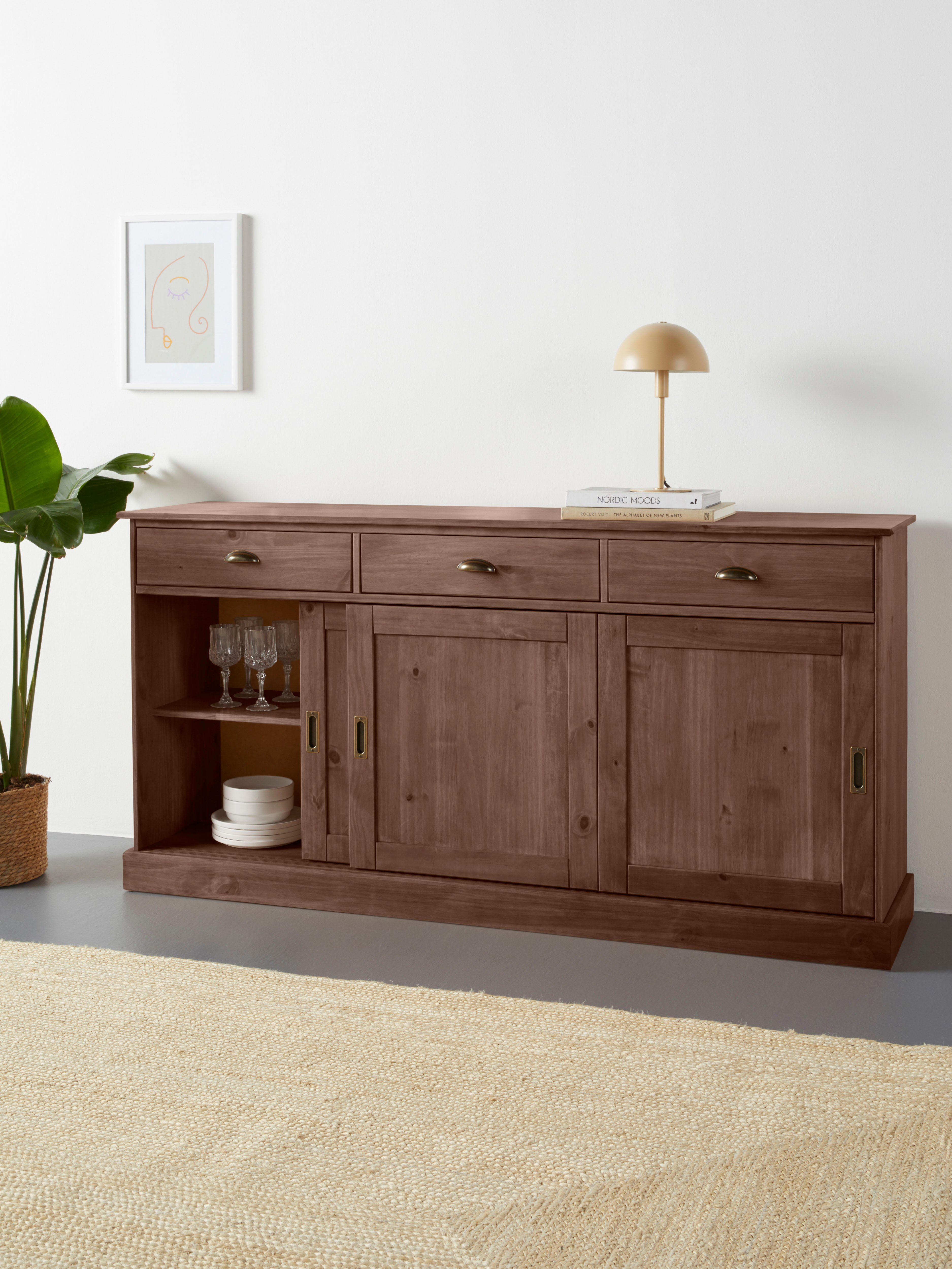 Home affaire Dressoir Schröder Commode, 3 schuifdeuren, 3 lades, van massief dennenhout