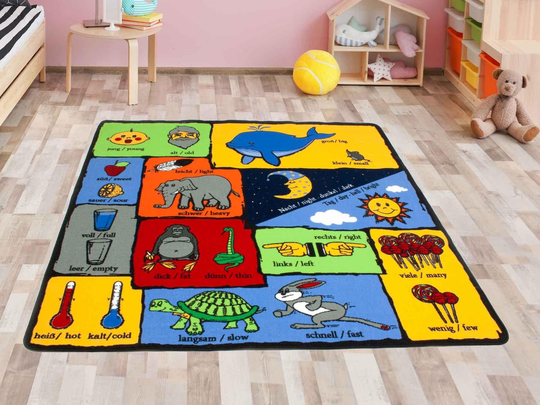 Primaflor-Ideen in Textil Kindervloerkleed GEGENSÄTZE, Made in Belgium Educatief speelkleed, tegenstellingen leren, kinderkamer