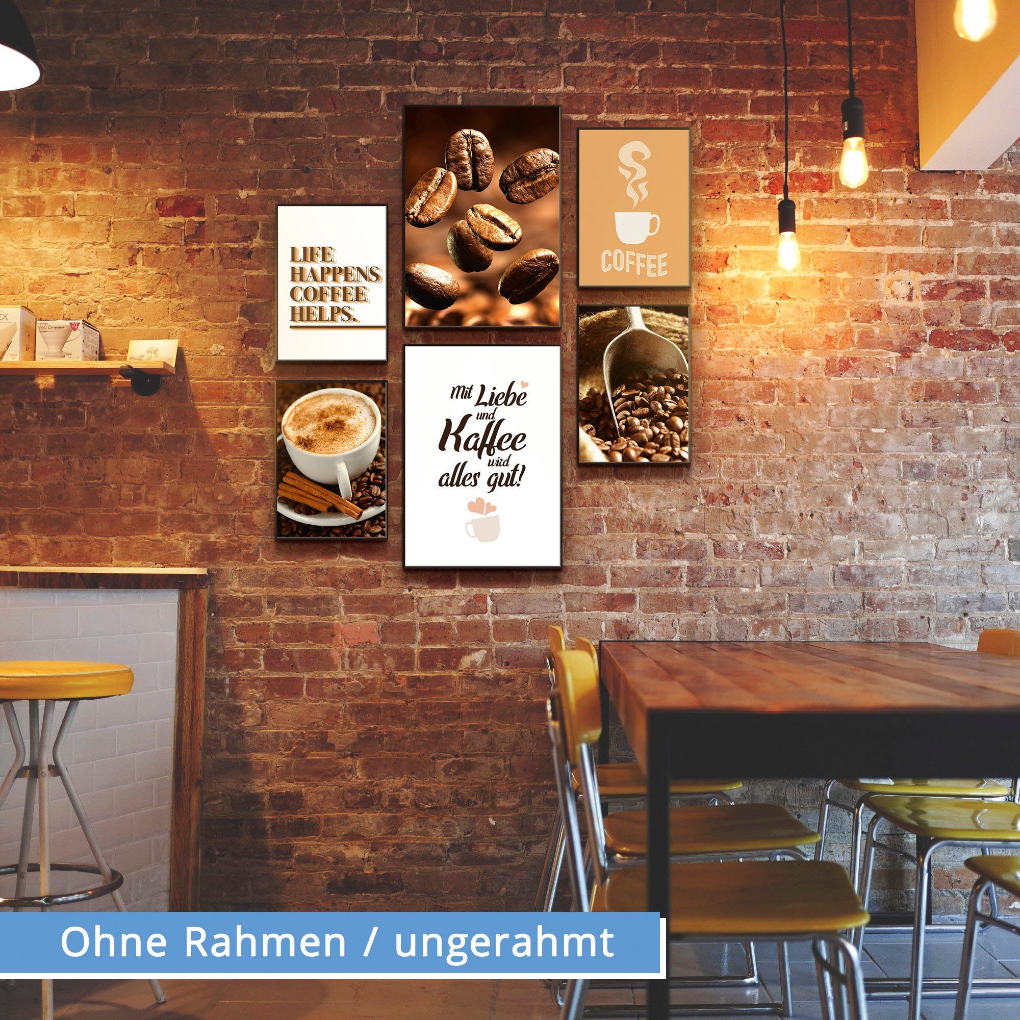Artland Poster Koffie variëteit 6-pack, 2xdin a3 / 4xdin a4, zonder lijst (set, 6 stuks)