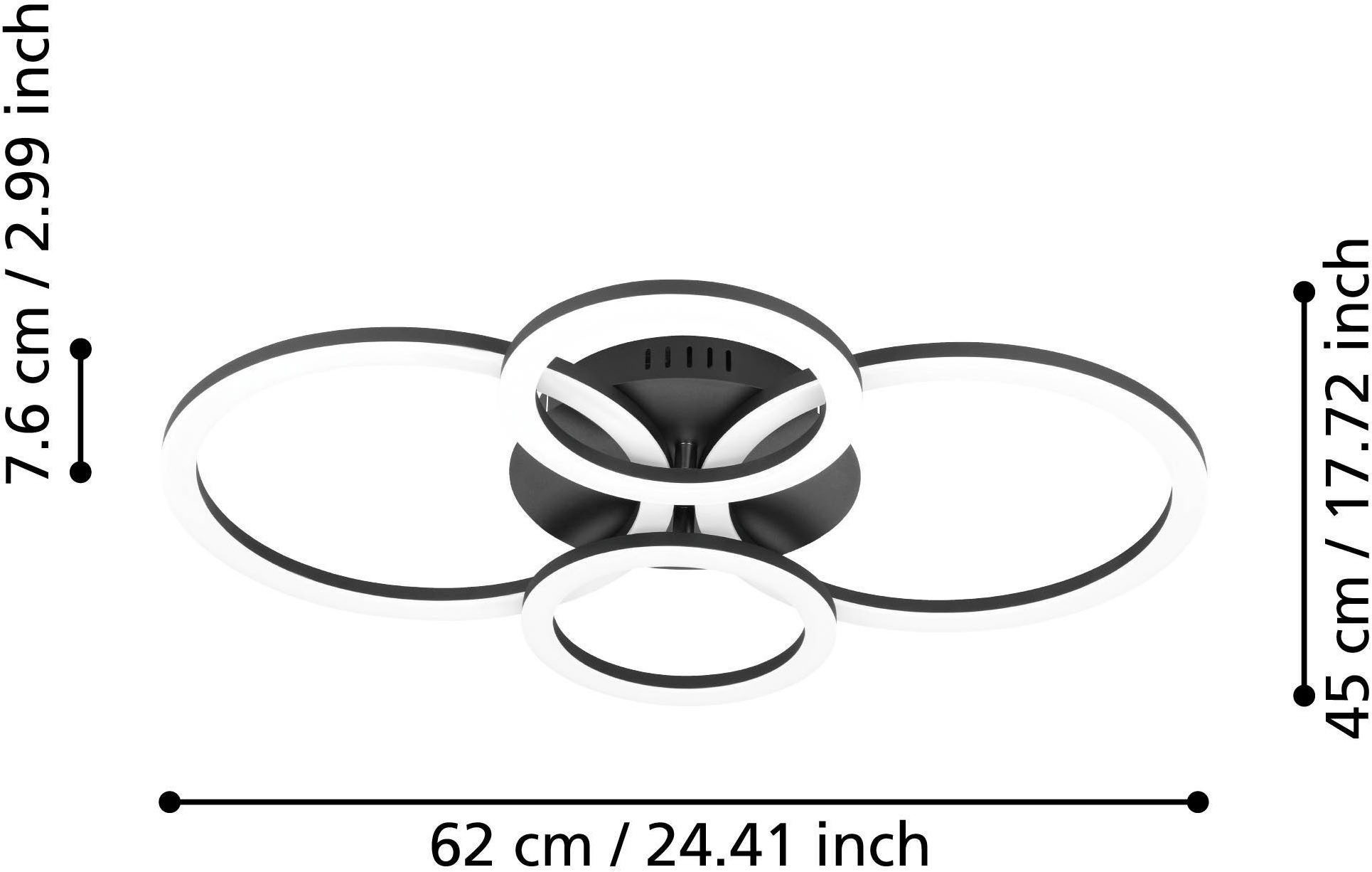 EGLO Plafondlamp PARRAPOS-Z plafondlamp zwart, instelbaar wit, ZigBee 3.0, disco-modus App /spraakbesturing Alexa, ‎‎‎‎‎‎‎‎‎45x61,5x8cm, excl. afstandsbediening (1 stuk)