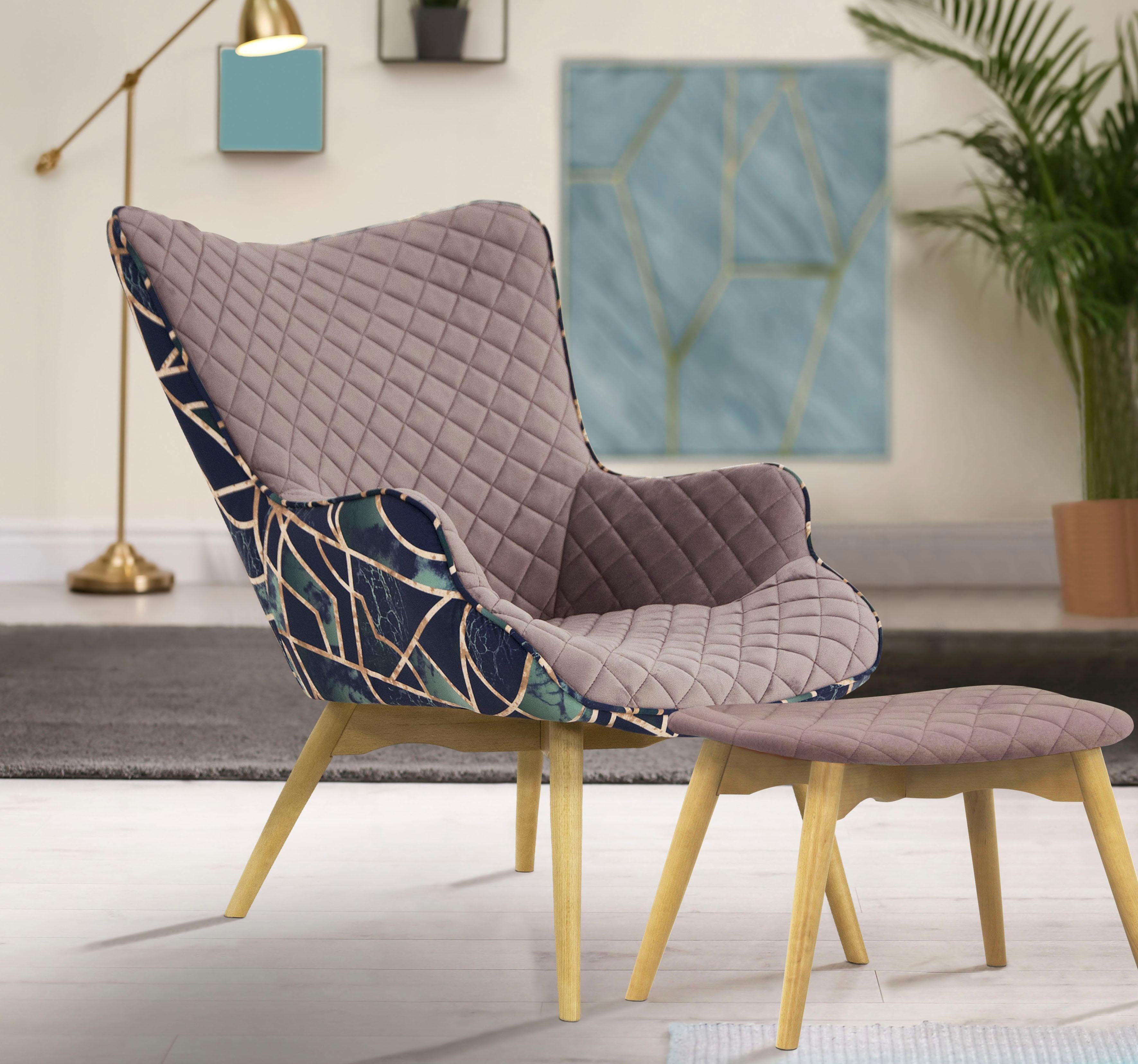 INOSIGN Fauteuil Duke print Ruitstructuurmotief op de zitting en deco-stof aan de achterkant fauteuils roze