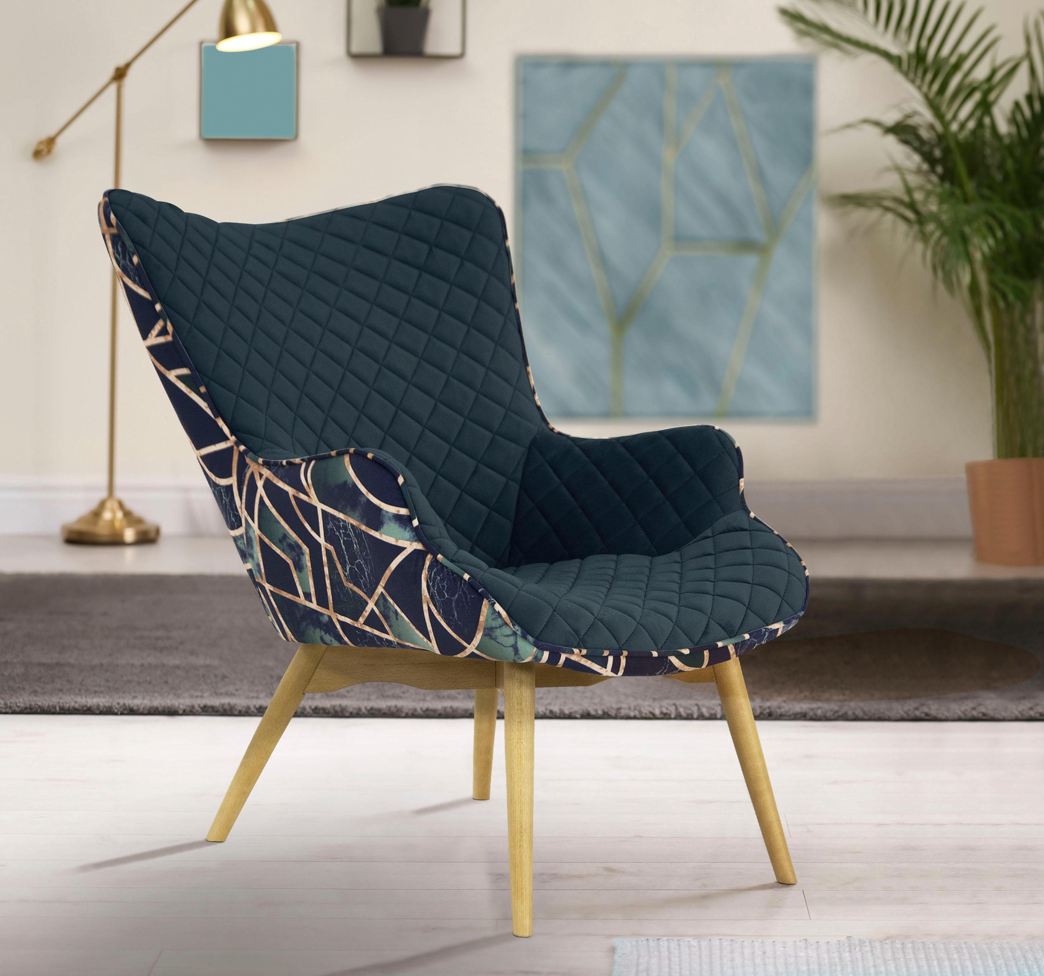 INOSIGN Fauteuil Duke print Ruitstructuurmotief op de zitting en deco-stof aan de achterkant fauteuils blauw