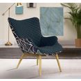 inosign fauteuil duke print ruitstructuurmotief op de zitting en deco-stof aan de achterkant blauw