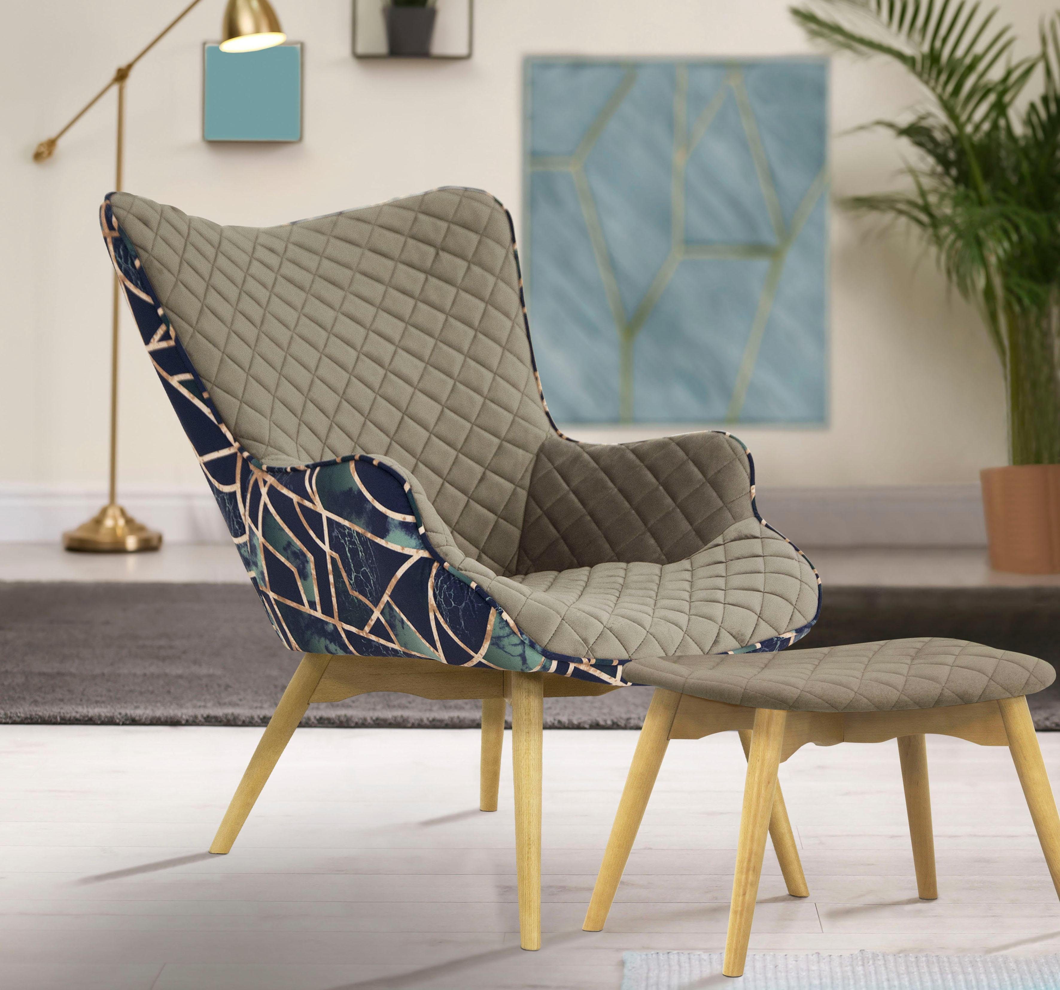 INOSIGN Fauteuil Duke print Ruitstructuurmotief op de zitting en deco-stof aan de achterkant fauteuils bruin