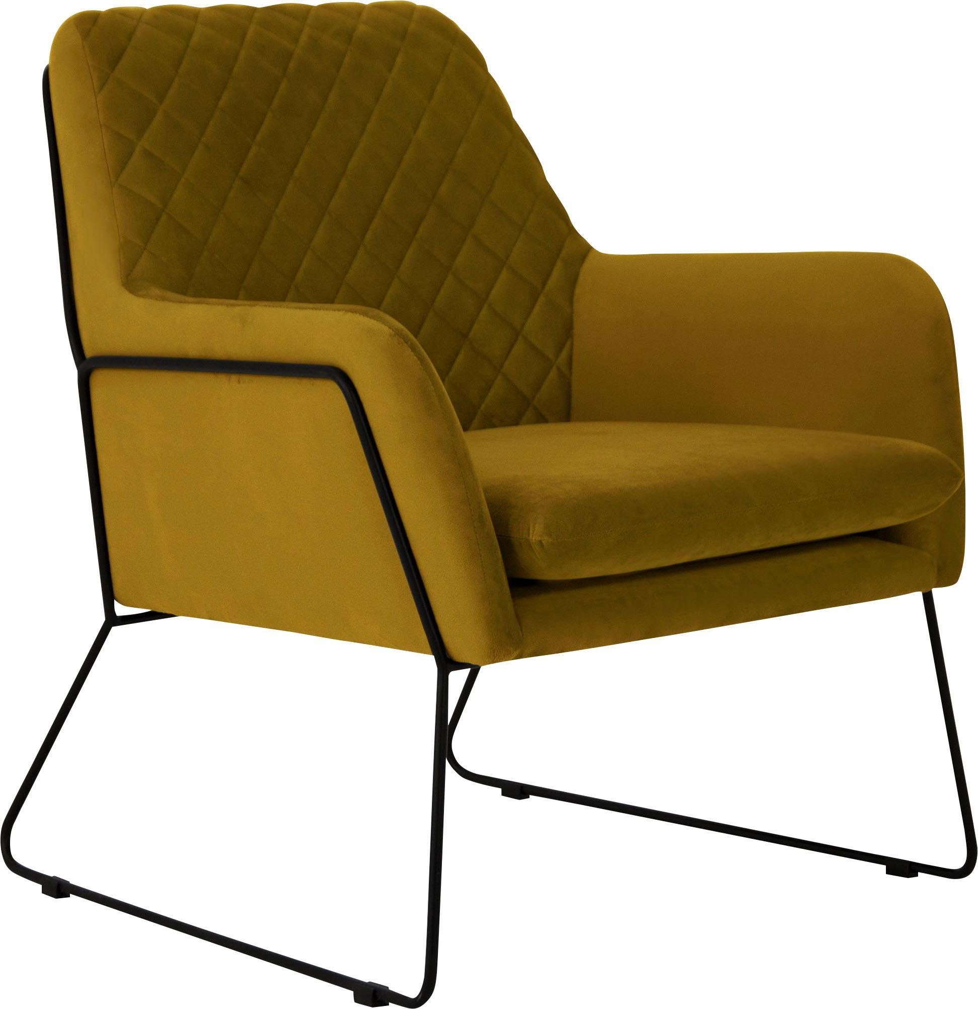 Leonique Fauteuil Olo cocktailsessel met ruit-stempeldruk in de rugleuning en beugelonderstel van metaal