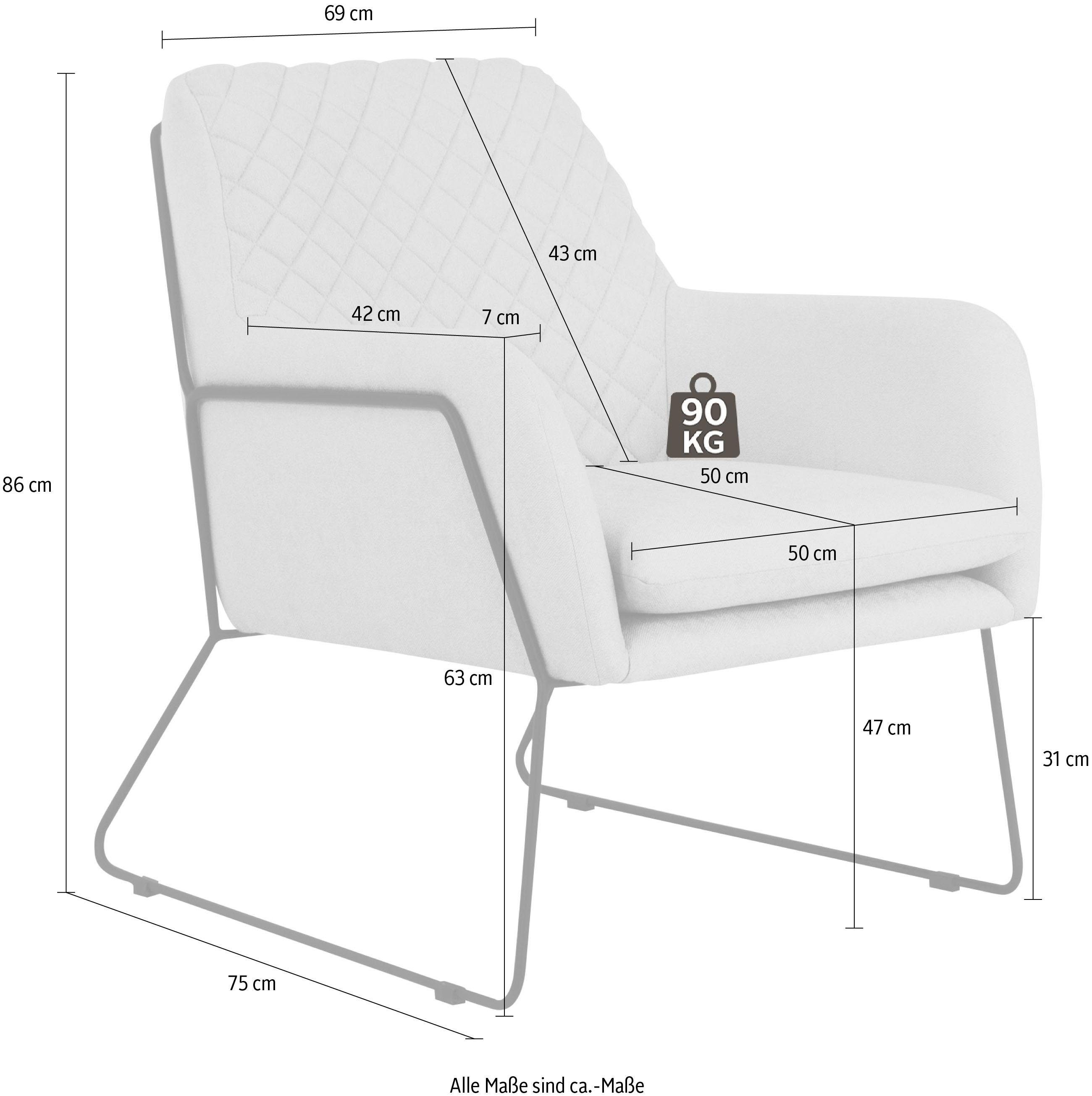 Leonique Fauteuil Olo cocktailsessel met ruit-stempeldruk in de rugleuning en beugelonderstel van metaal