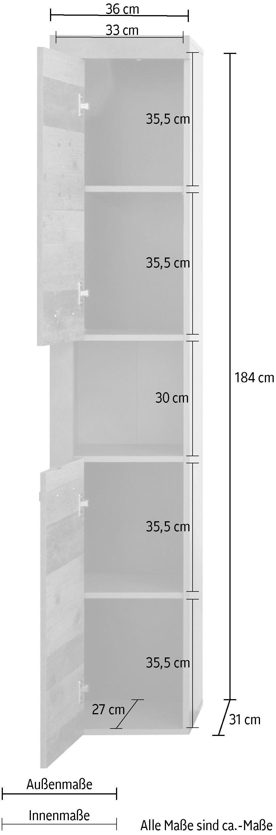 INOSIGN Hoge kast Ilana Badkamerkast in moderne industriële stijl - afmetingen (B/D/H) 36/31/184 cm