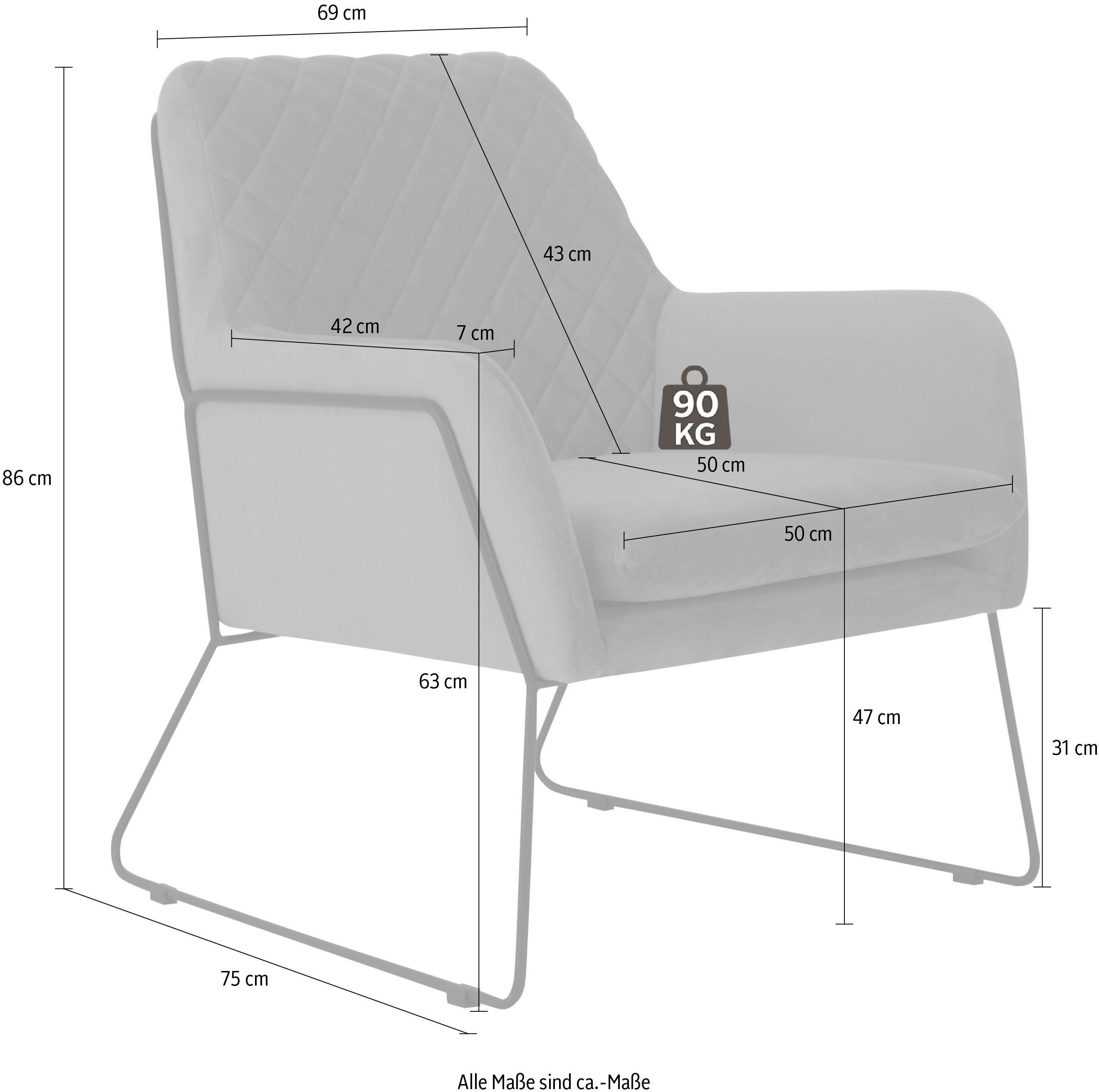 Leonique Fauteuil Olo cocktailsessel met ruit-stempeldruk in de rugleuning en beugelonderstel van metaal