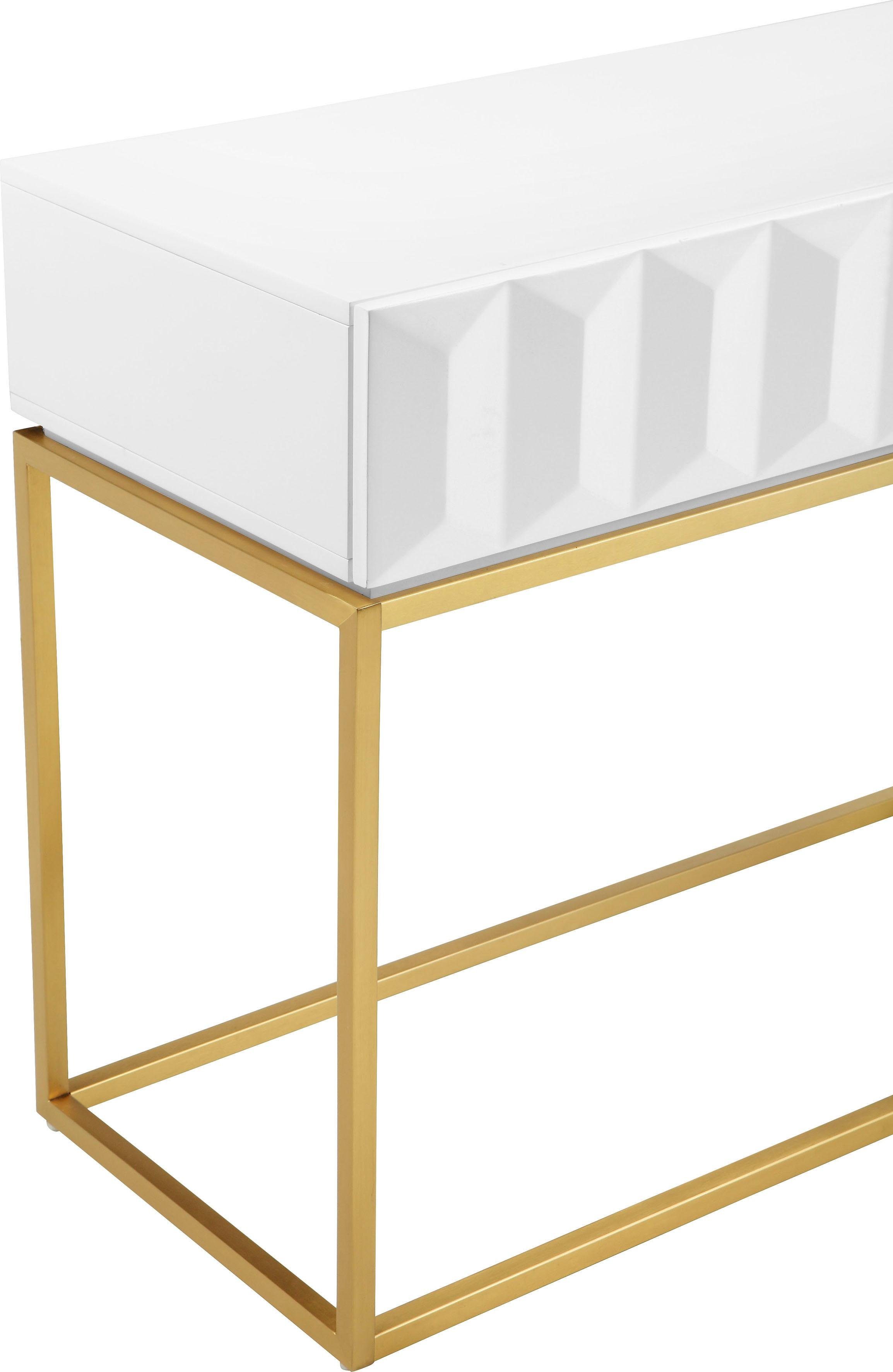 Leonique Sidetable Alais in 3d-look, met twee laden en goudkleurig frame
