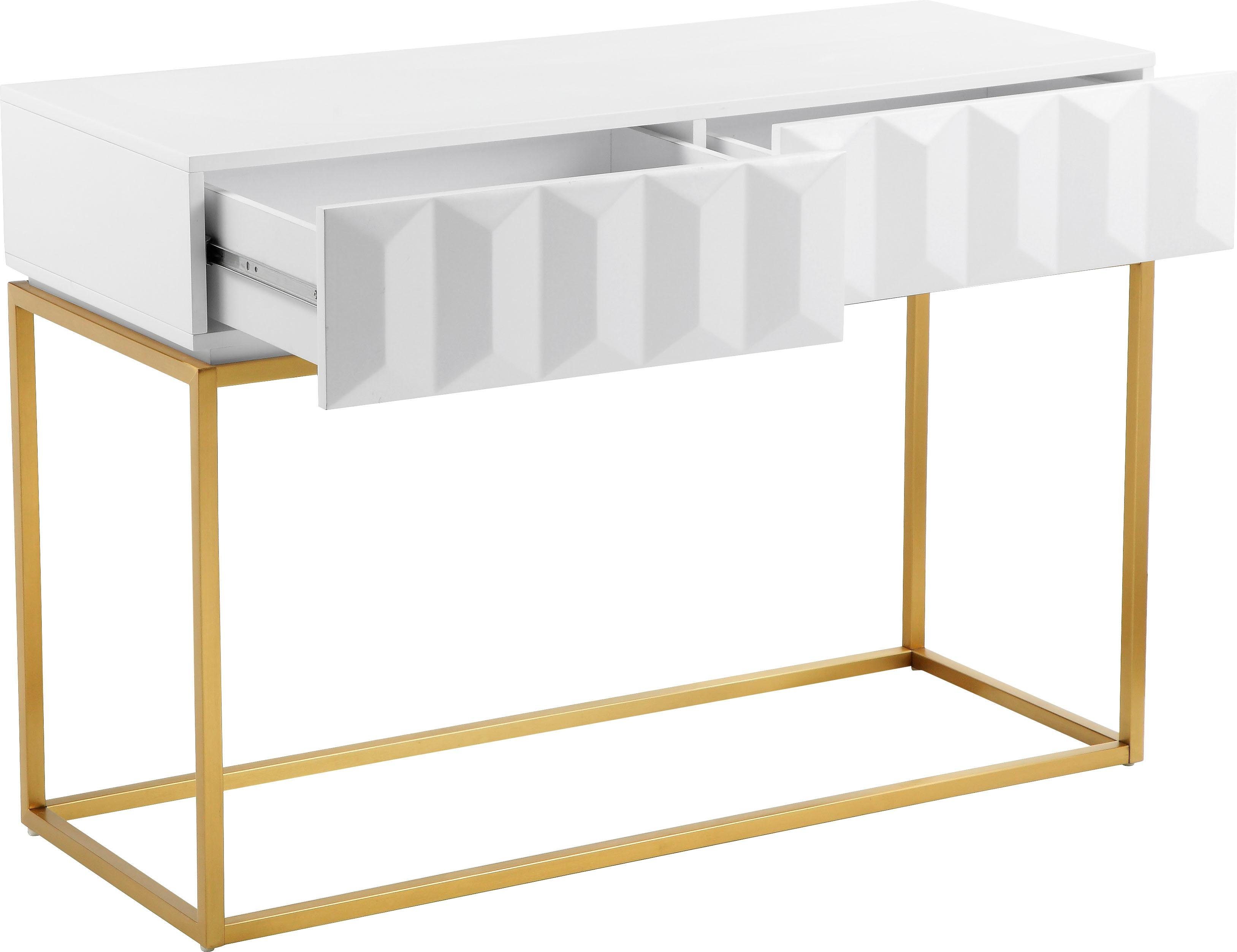 Leonique Sidetable Alais in 3d-look, met twee laden en goudkleurig frame