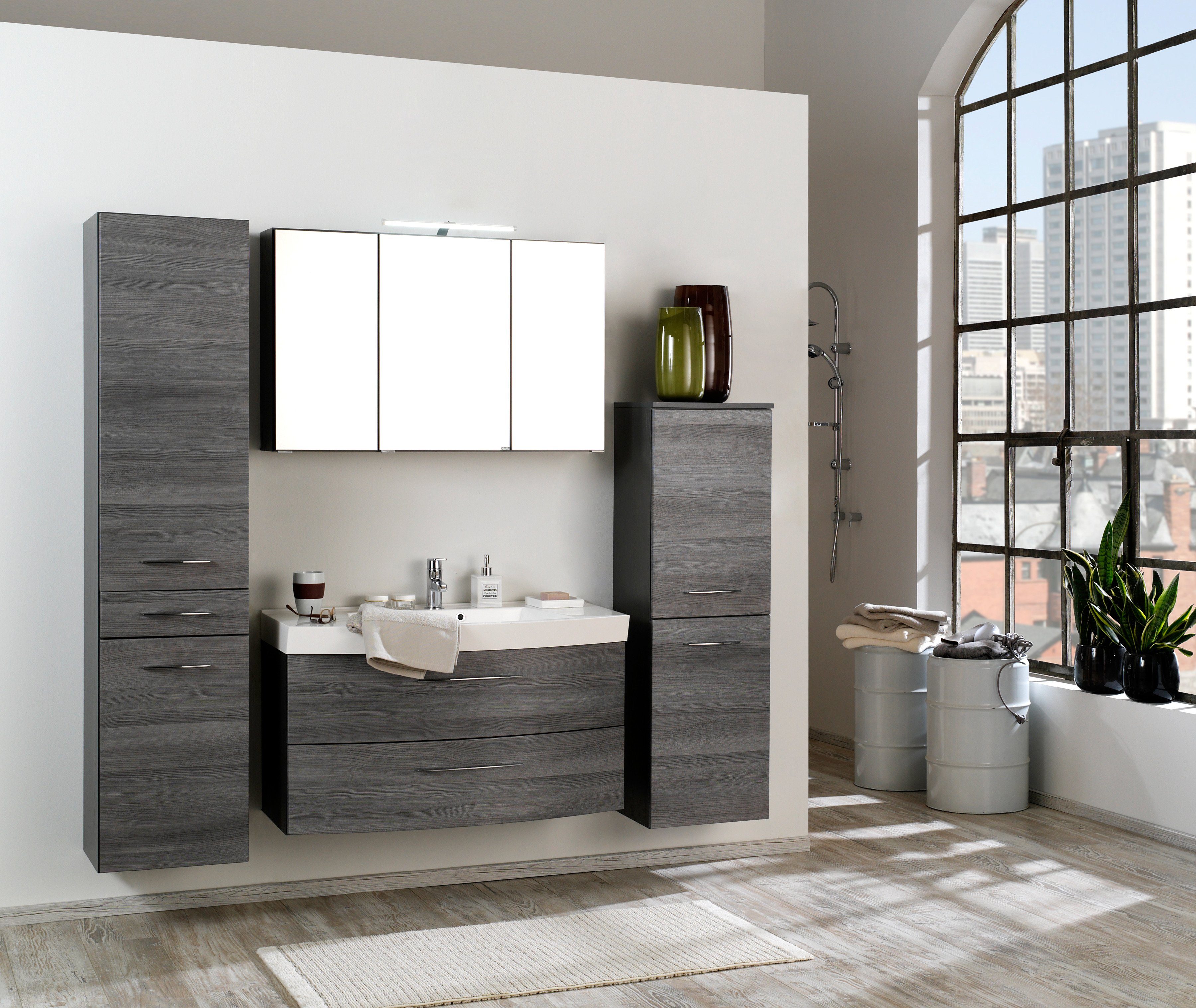 welltime Badkamerserie Florida Breedte 100 cm, wastafelonderkast in gebogen model (2-delig)
