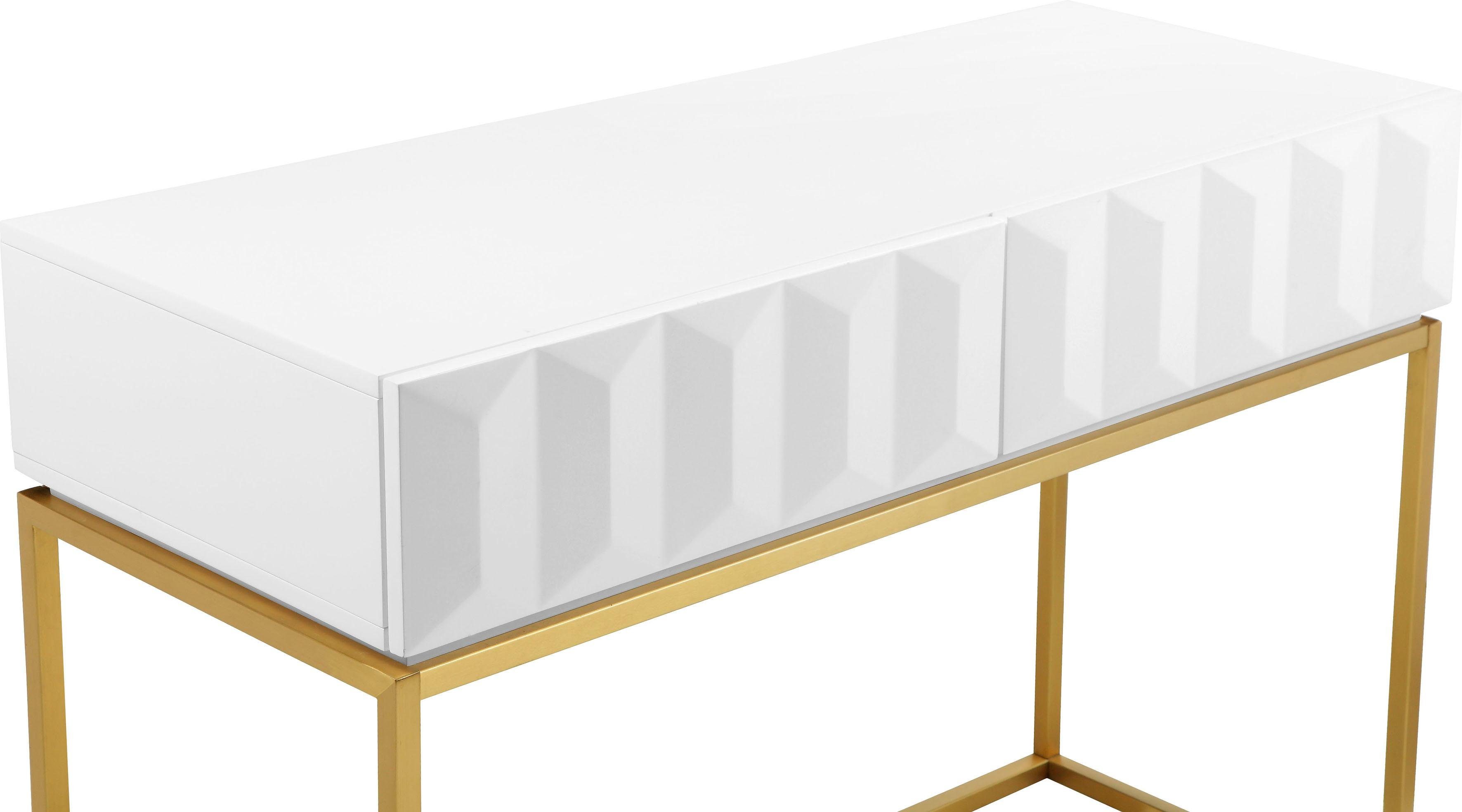 Leonique Sidetable Alais in 3d-look, met twee laden en goudkleurig frame
