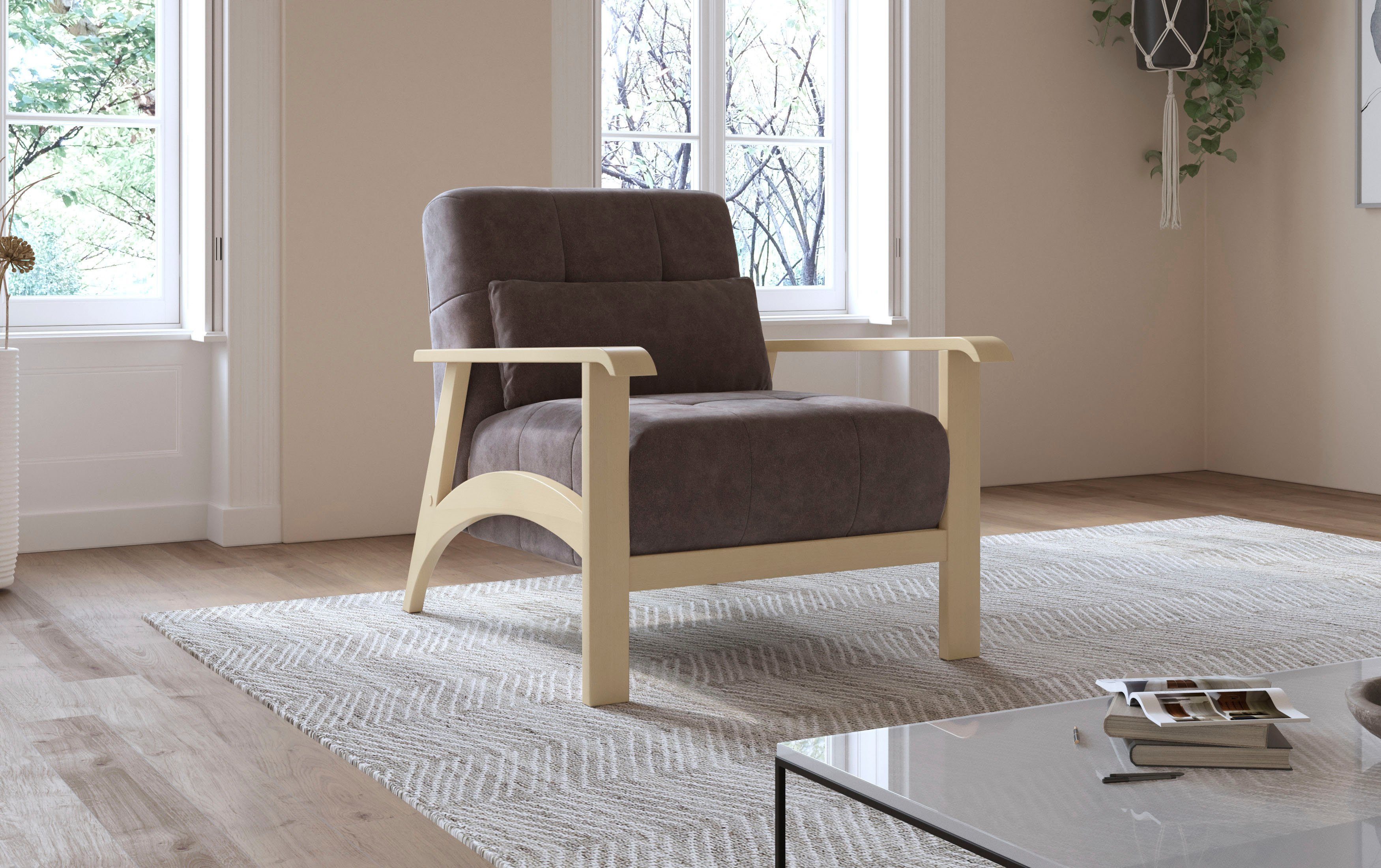 sit&more Fauteuil Billund Armleuningen van natuurlijk beukenhout, verschillende bekledingen en kleuren