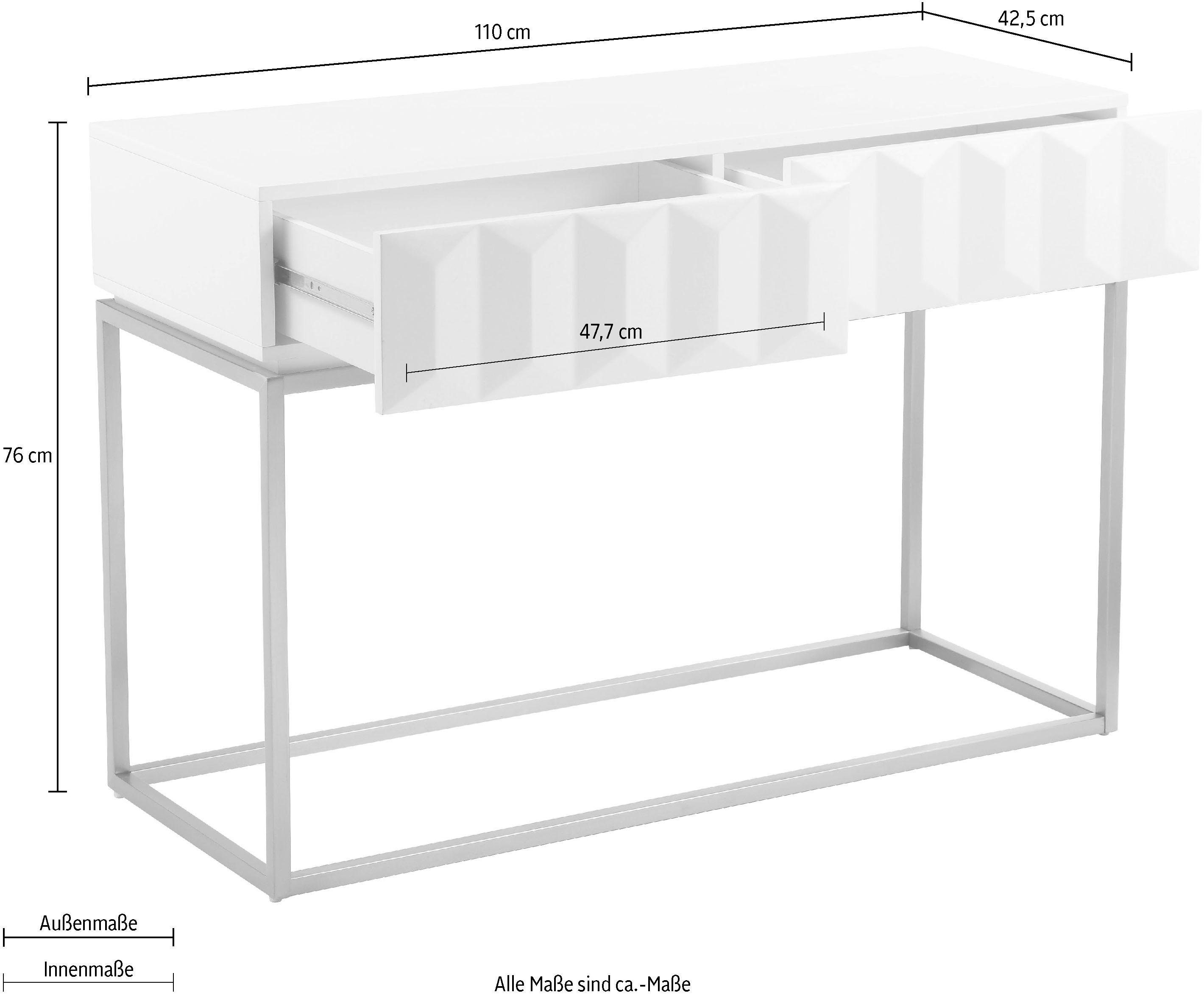 Leonique Sidetable Alais in 3d-look, met twee laden en goudkleurig frame