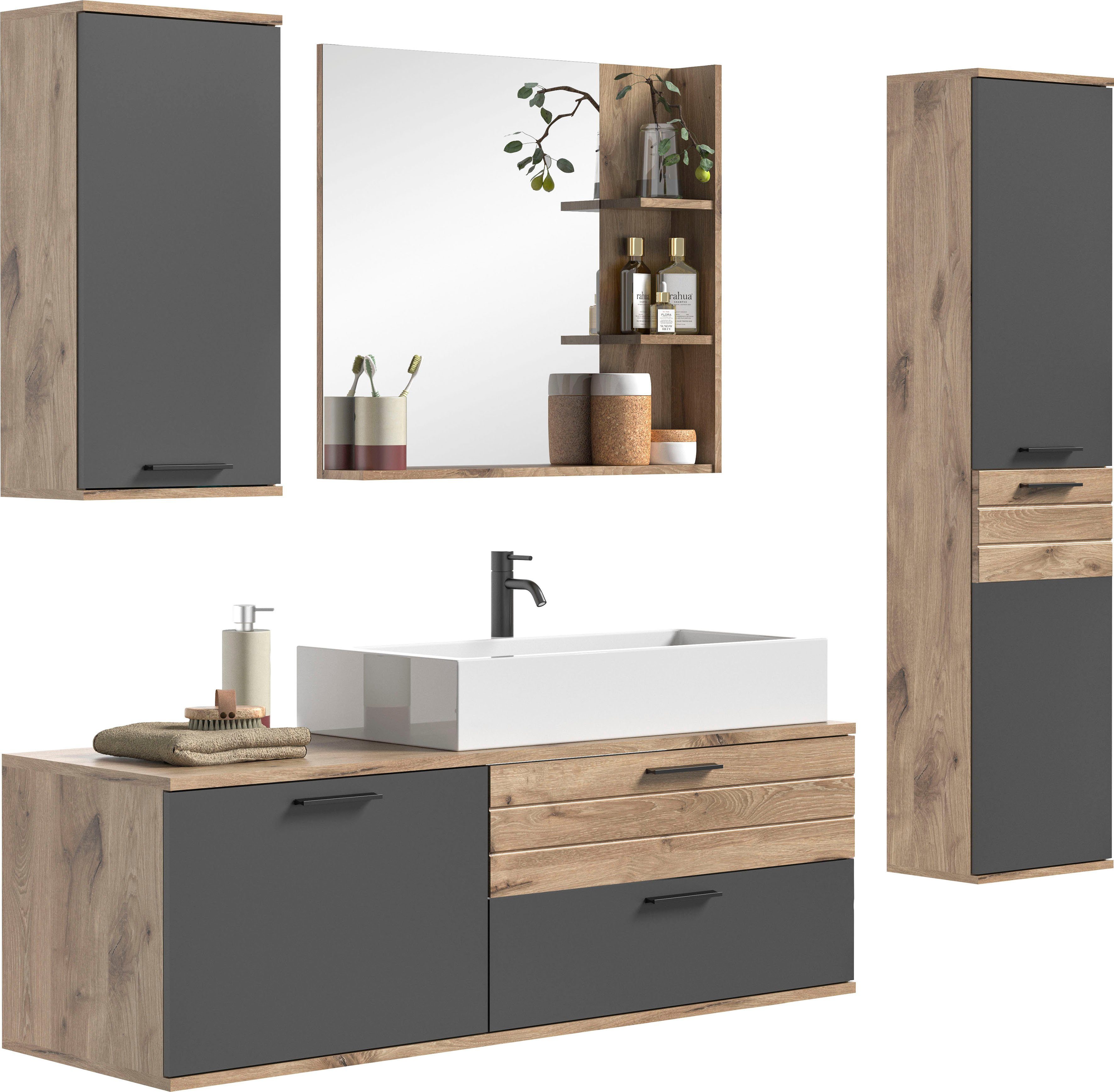 INOSIGN Badkamerserie Riga, 4-delig, inclusief keramisch opzetwastafel, bestaande uit: (set, 4-delig)