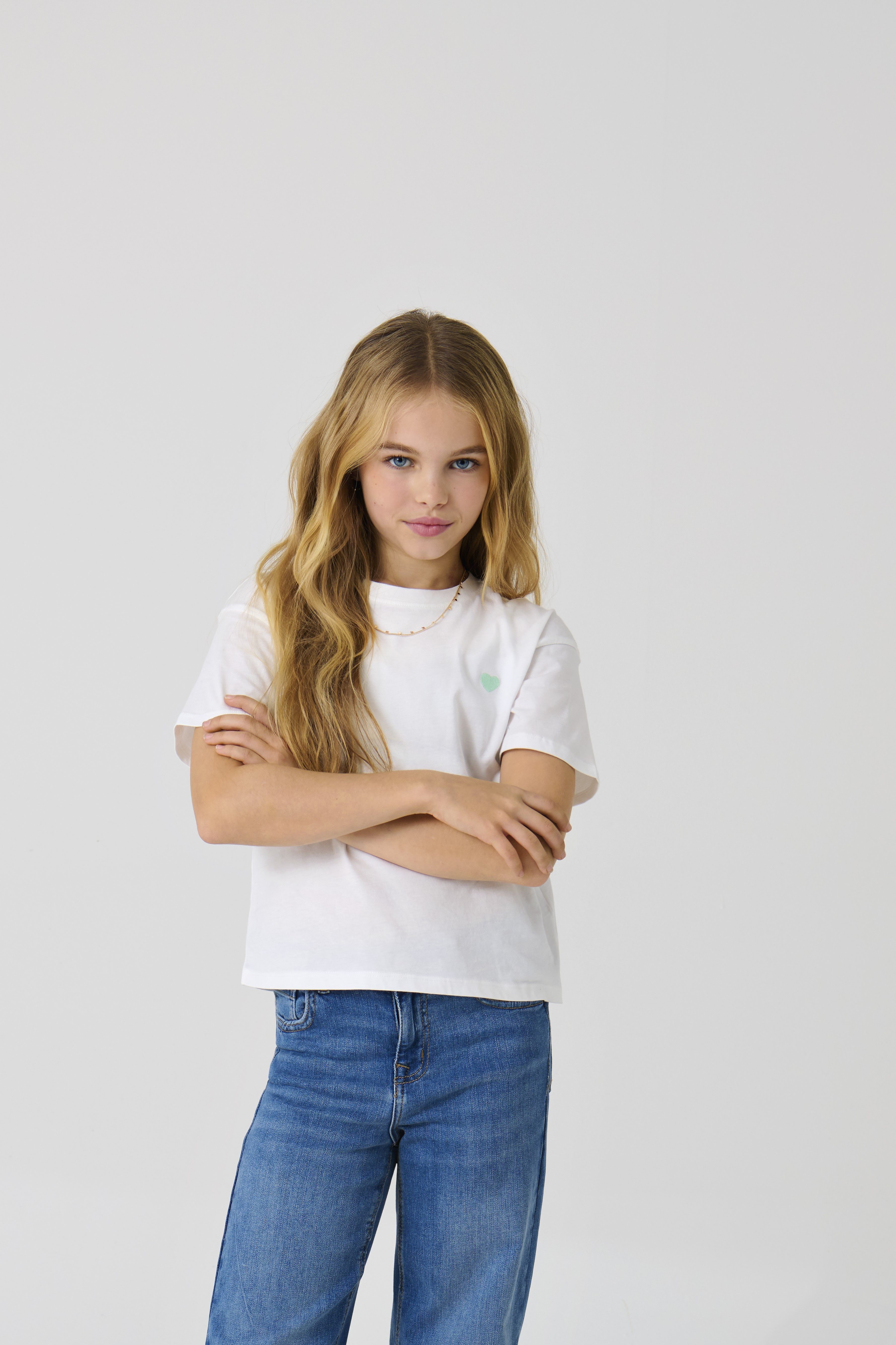 KIDS ONLY Shirt met korte mouwen KOGMAIKEN LIFE CROPHEART SS TOP JRS NOOS meisjes t-shirts maat 158 (164) wit