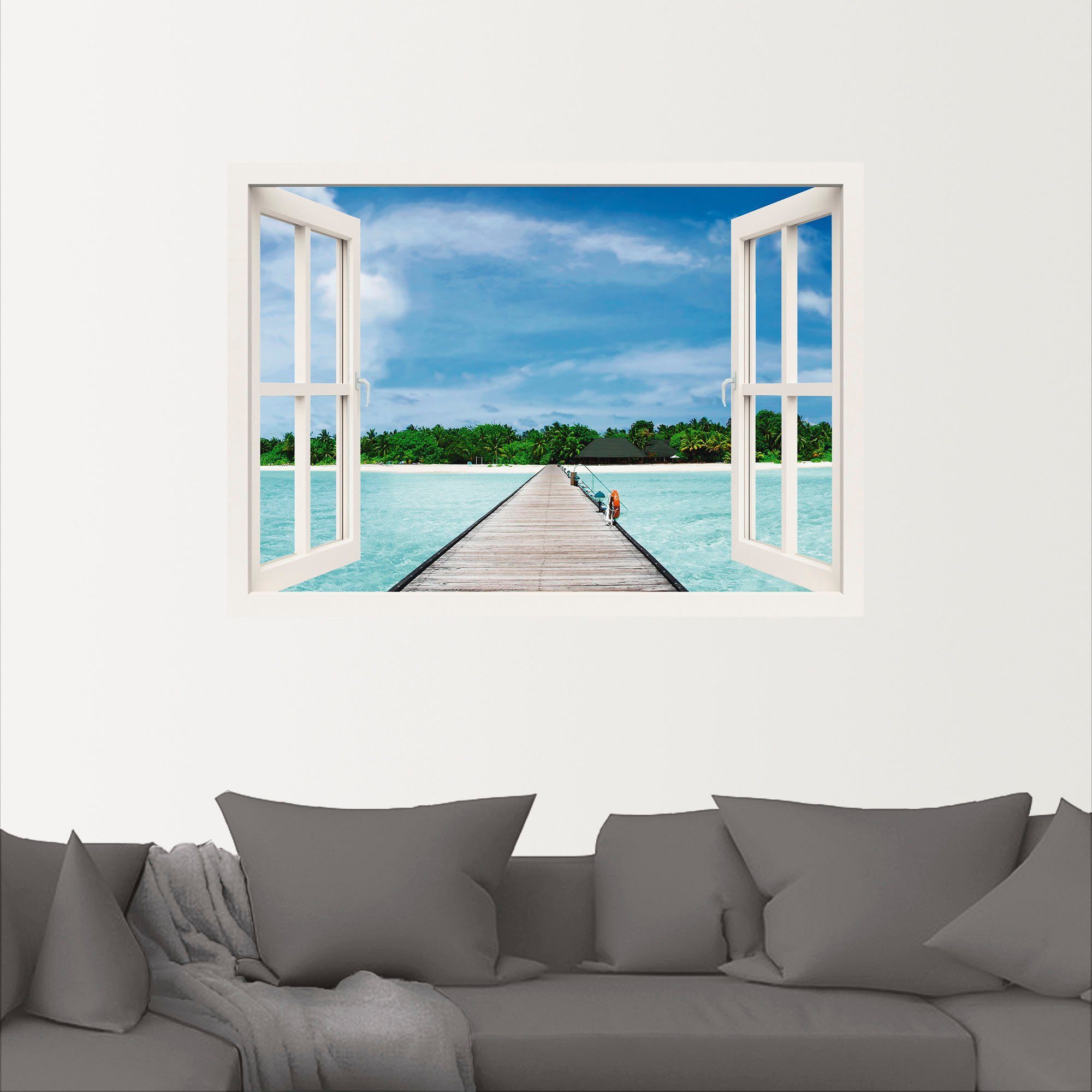 Artland Artprint Blik uit het venster Maldivisch paradijs als artprint op linnen, poster, muursticker in verschillende maten